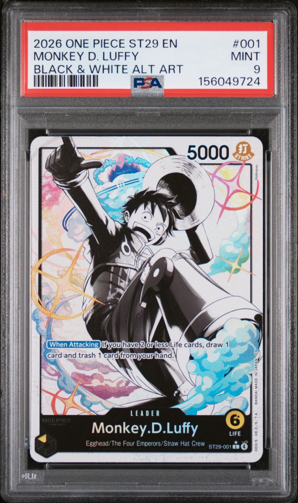 2026 One Piece Starter Deck St29-Egghead Monkey D. Luffy #001 (Black & White Alt Art) Mint 9 front