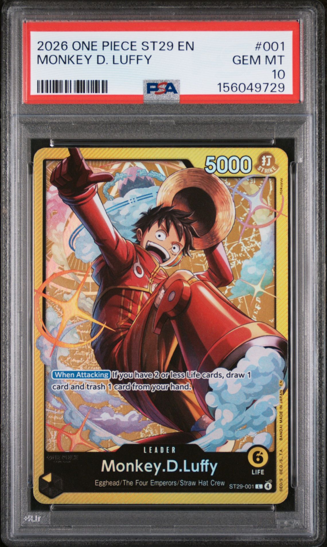 2026 One Piece Starter Deck St29-Egghead Monkey D. Luffy #001 Gem Mt 10 front view - PSA graded GEM MT 10