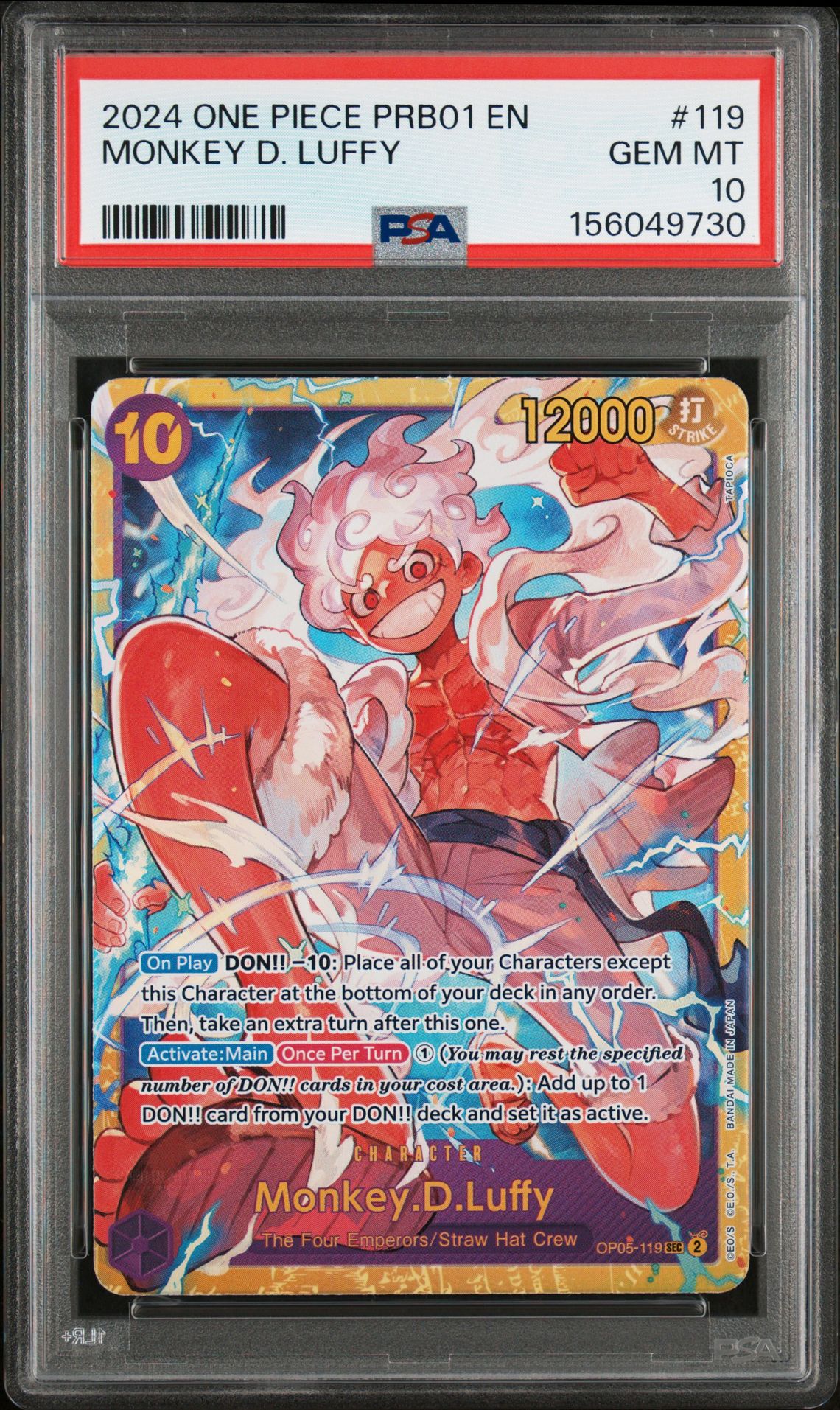 2024 One Piece Prb01-Premium Booster -One Piece Card The Best- Monkey D. Luffy #119 Gem Mt 10 front view - PSA graded GEM MT 10