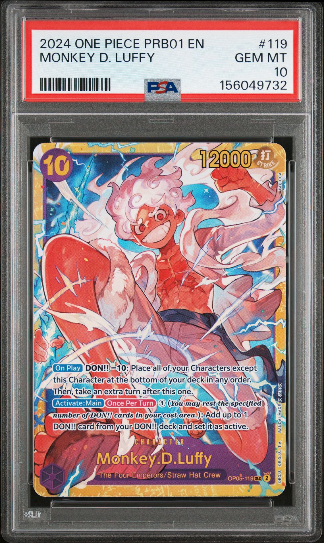 2024 One Piece Prb01-Premium Booster -One Piece Card The Best- Monkey D. Luffy #119 Gem Mt 10 front view - PSA graded GEM MT 10