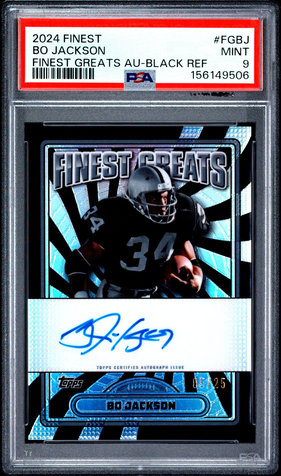 2024 Topps Finest Finest Greats Autographs Bo Jackson #Fgbj (Finest Greats Au-Black Ref) Mint 9 front