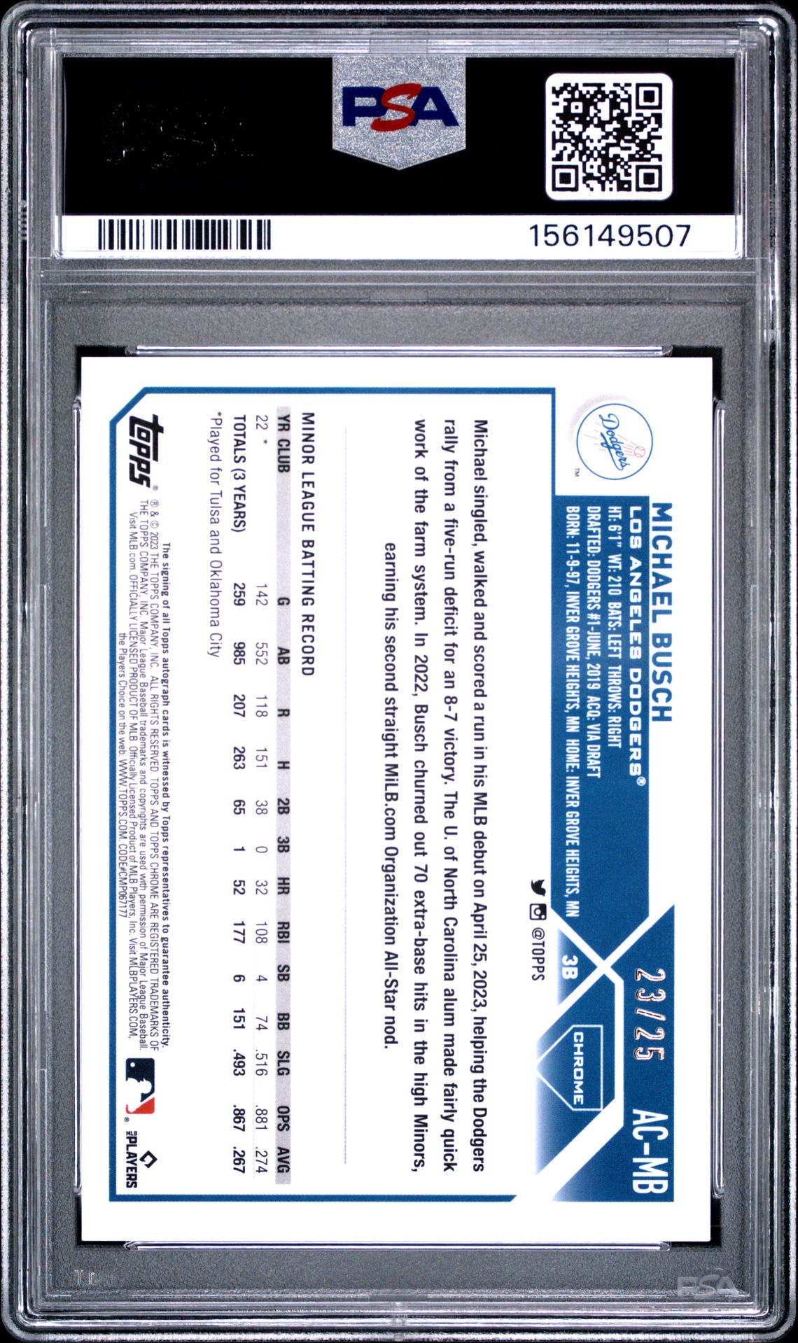 2023 Topps Chrome Update Autograph Michael Busch #Acmb (Autograph-Orange Ref) Mint 9 back