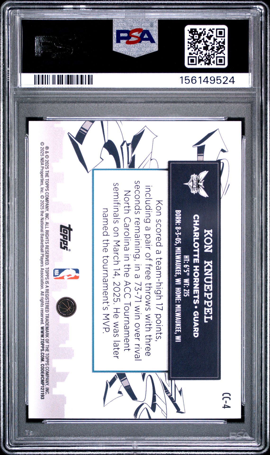 2025 Topps Clutch City Prospects Kon Knueppel #Cc-4 Mint 9 back