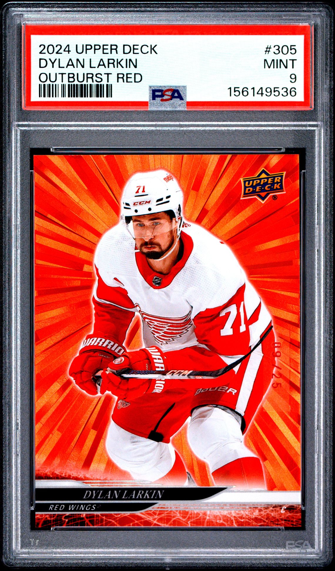 2024 Upper Deck Dylan Larkin #305 (Outburst Red) Mint 9 front