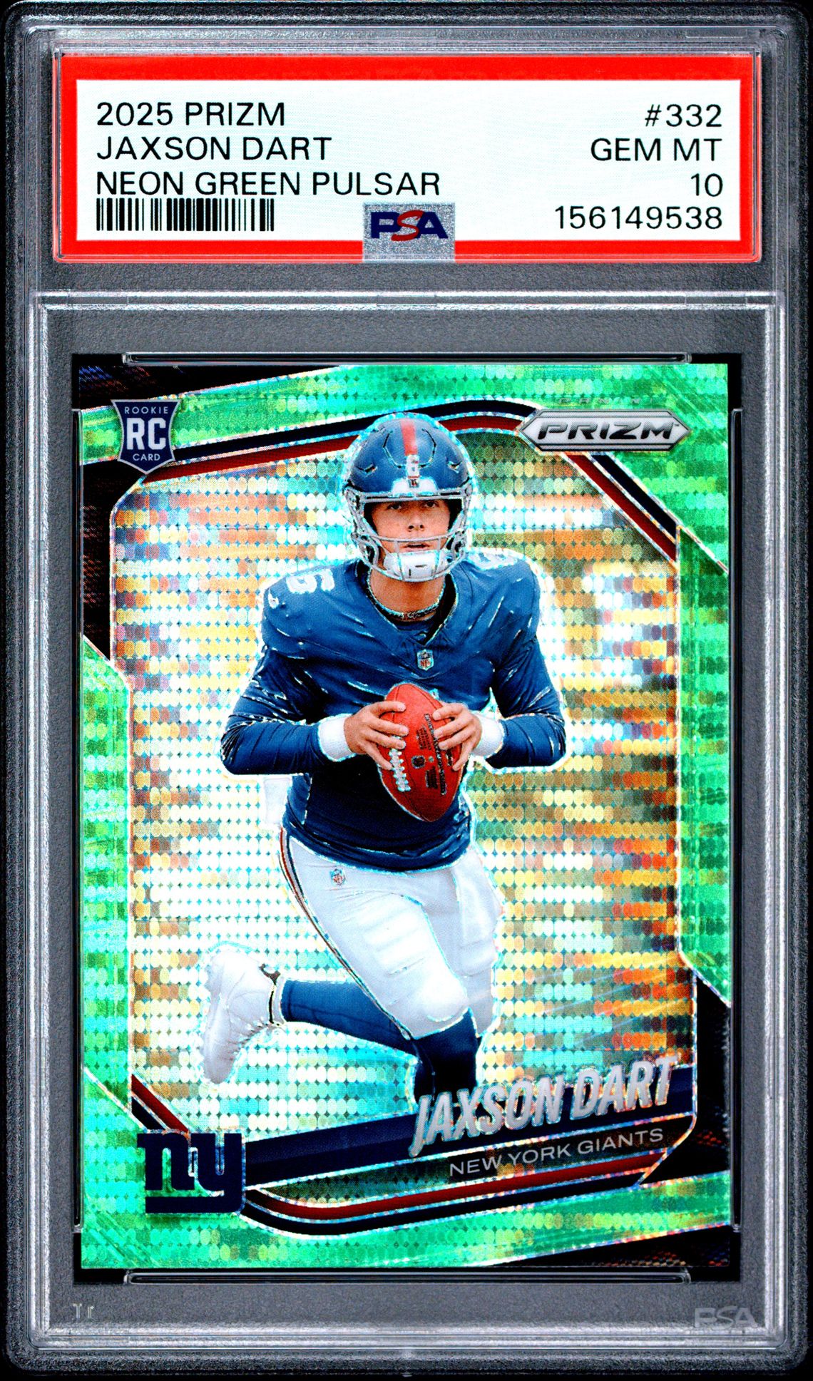 2025 Panini Prizm Jaxson Dart #332 (Neon Green Pulsar) Gem Mt 10 front