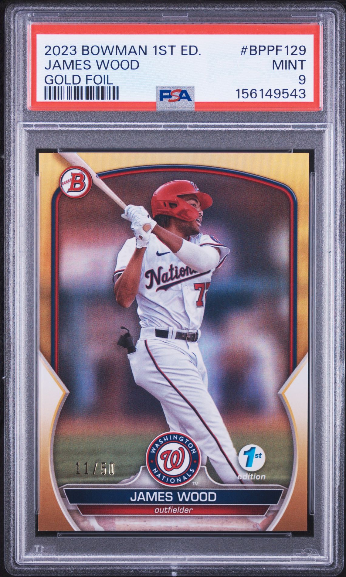 2023 Bowman 1St Edition James Wood #Bppf129 (Gold Foil) Mint 9 front