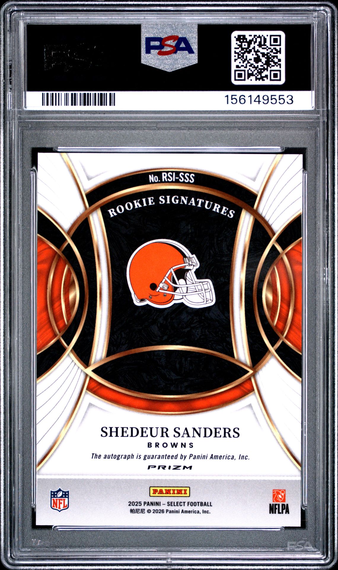 2025 Panini Select Rookie Signatures Shedeur Sanders #Rsi-Sss (Rookie Signatures-Prizm) Mint 9 back