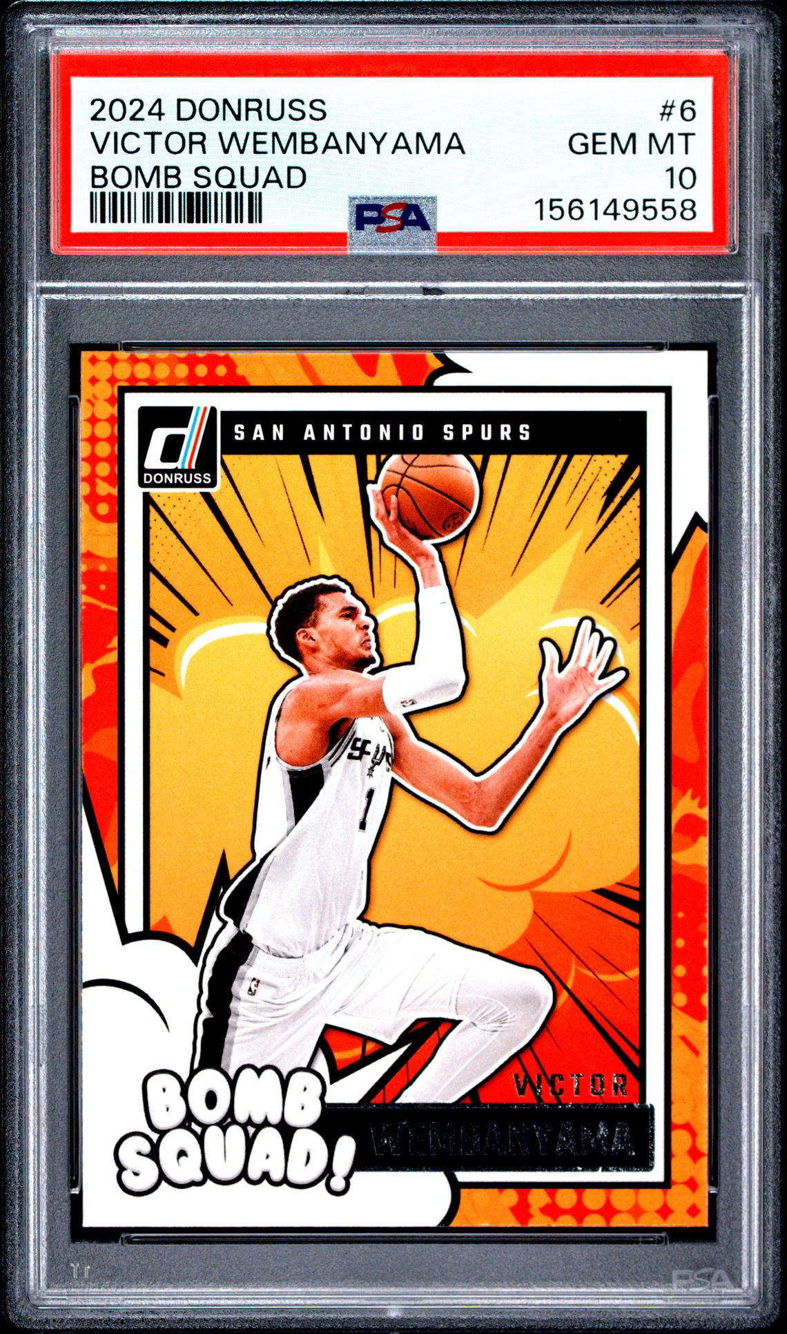 2024 Panini Donruss Bomb Squad Victor Wembanyama #6 Gem Mt 10 front view - PSA graded GEM MT 10