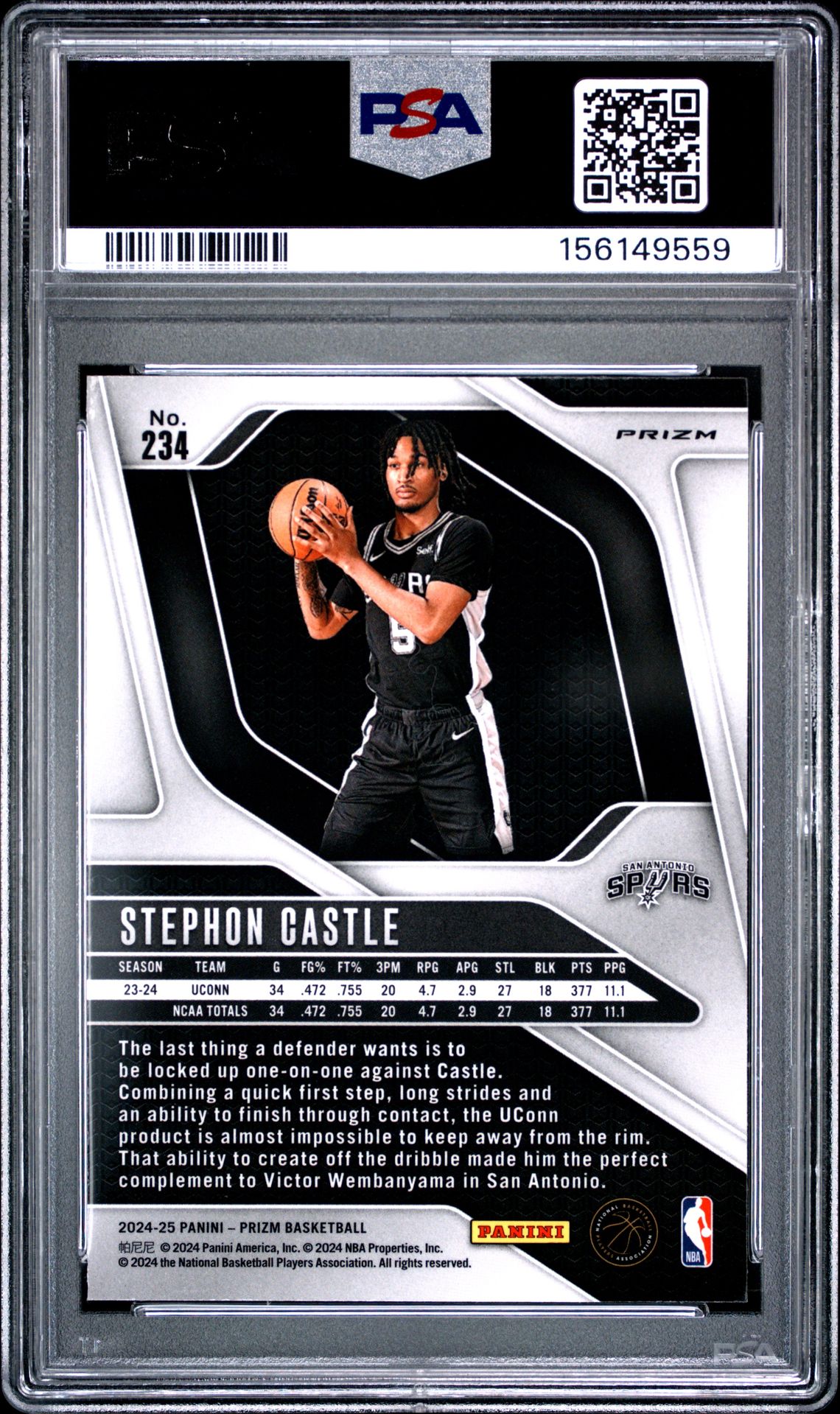 2024 Panini Prizm Stephon Castle #234 (Pink Ice) Gem Mt 10 back