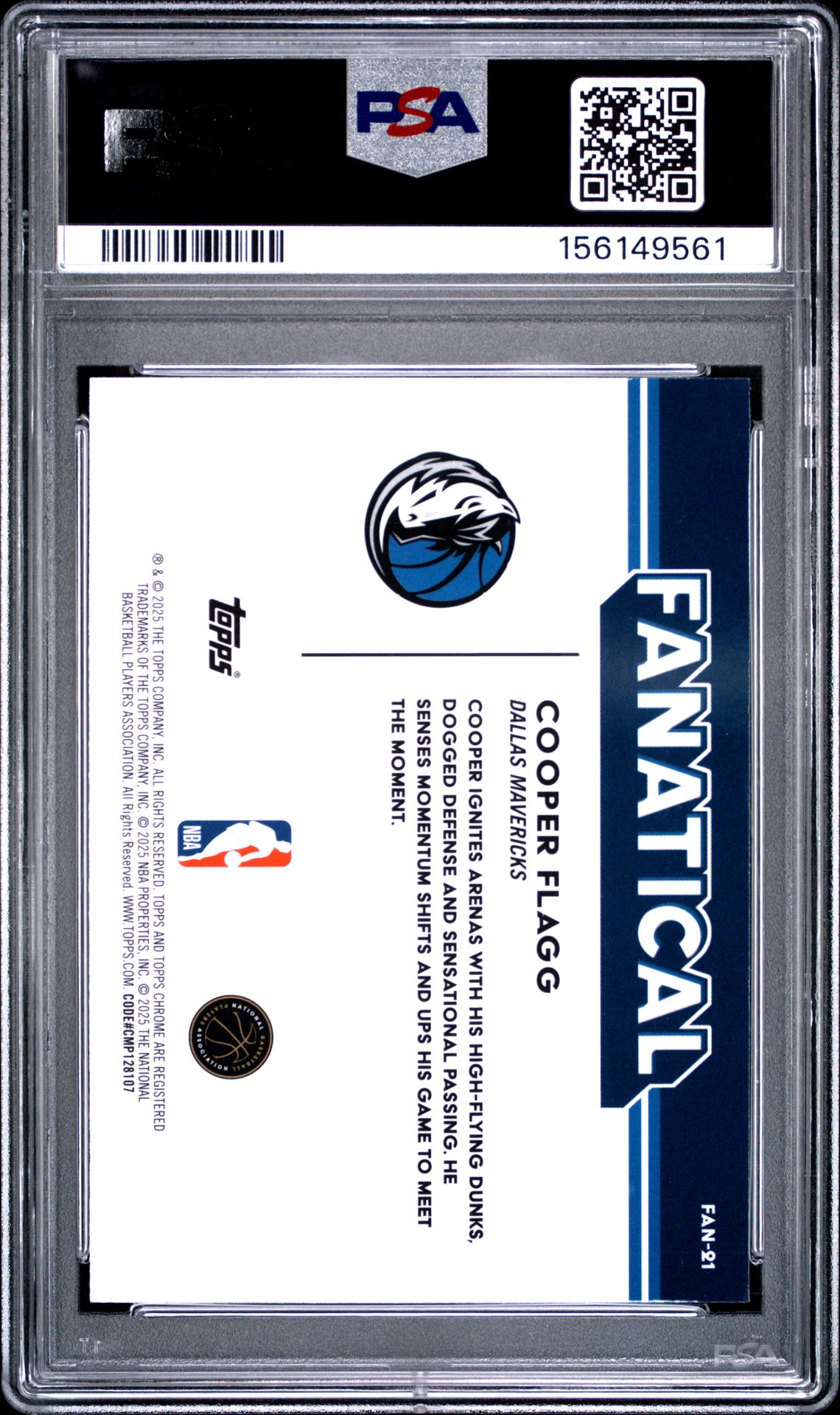 2025 Topps Chrome Fanatical Cooper Flagg #Fan-21 Mint 9 back