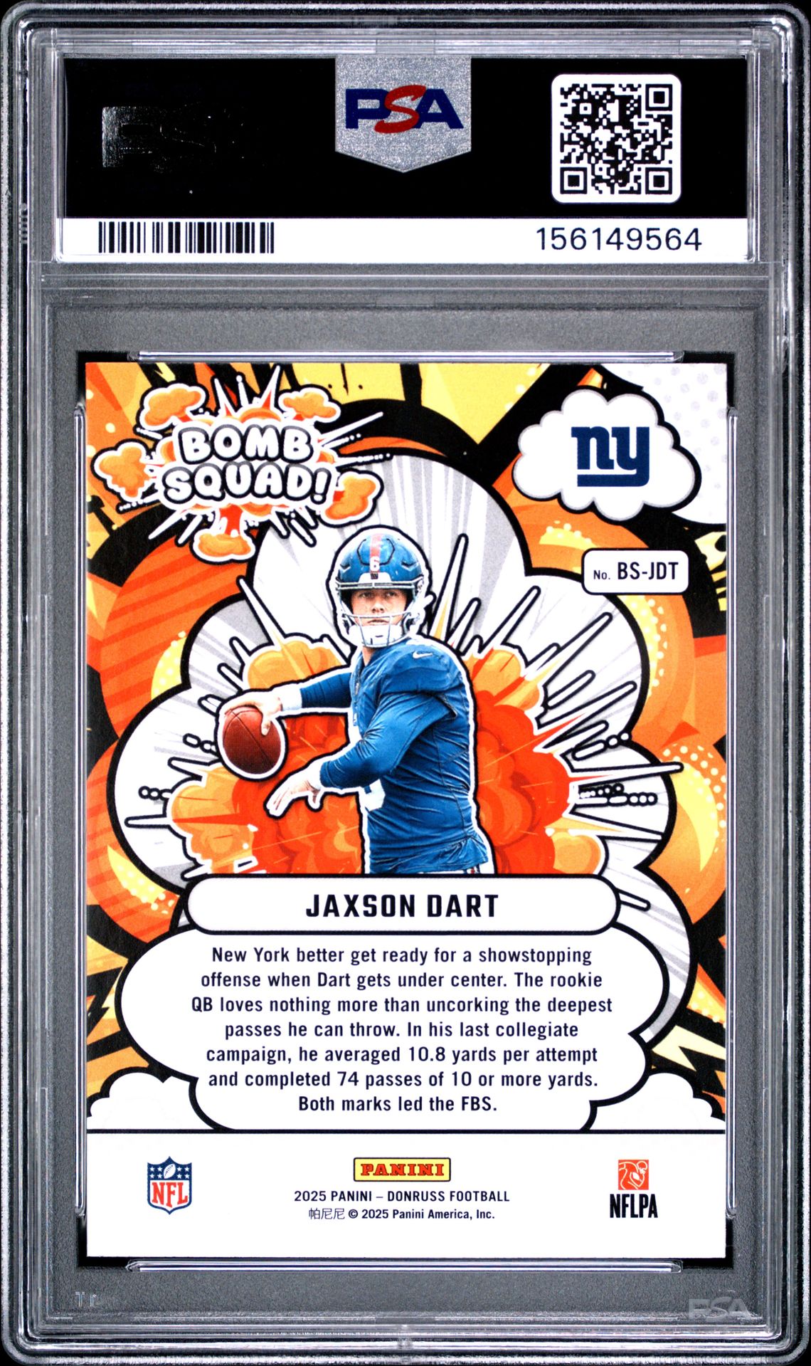 2025 Panini Donruss Bomb Squad Jaxson Dart #Bs-Jdt Gem Mt 10 back