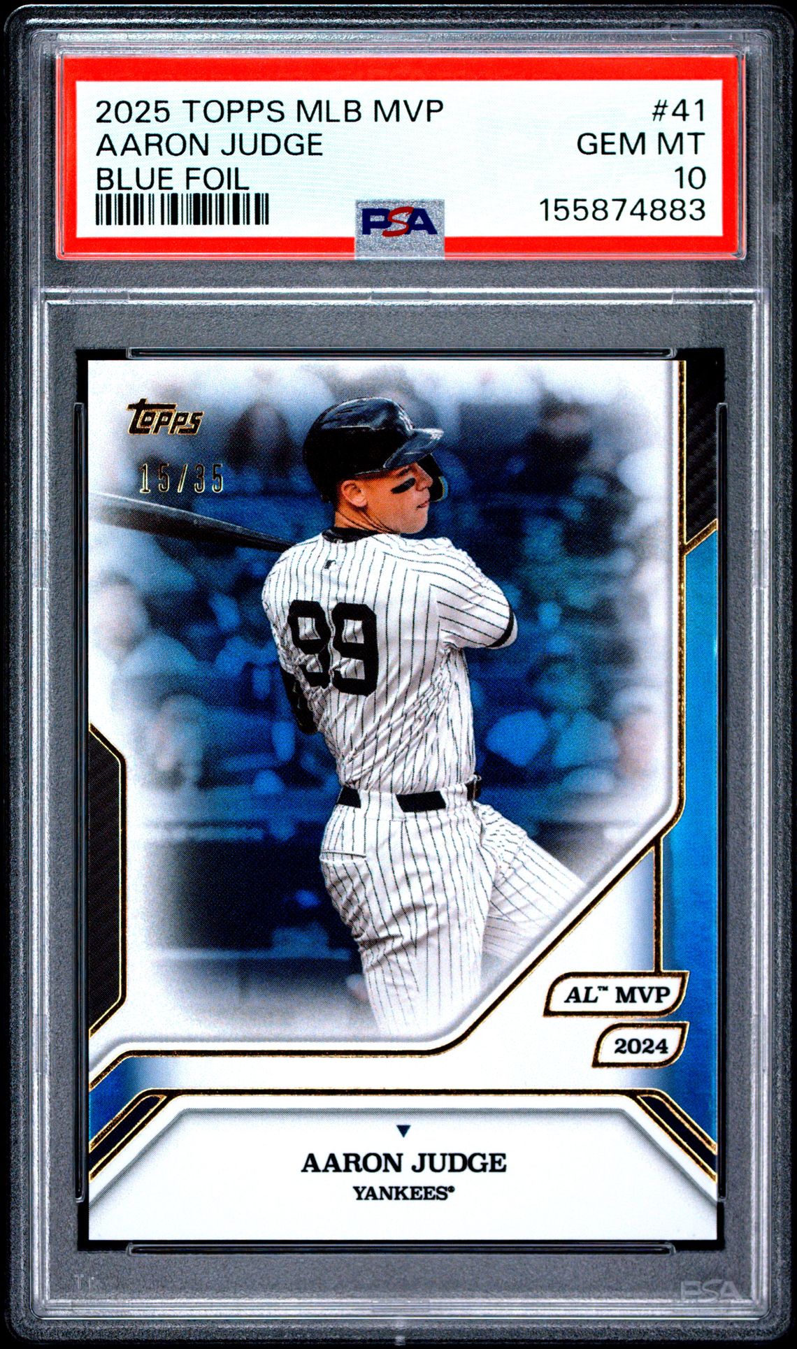 2025 TOPPS MLB MVP COLLECTION AARON JUDGE BLUE FOIL 41 GEM MT 10 front