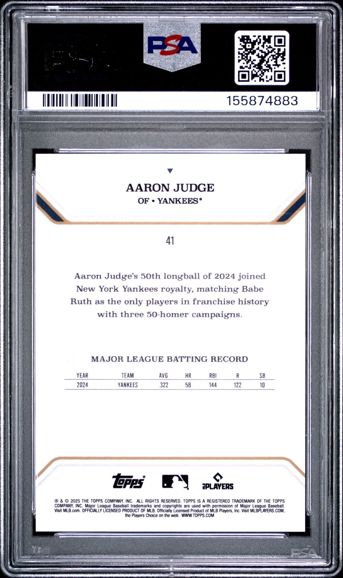 2025 TOPPS MLB MVP COLLECTION AARON JUDGE BLUE FOIL 41 GEM MT 10 back