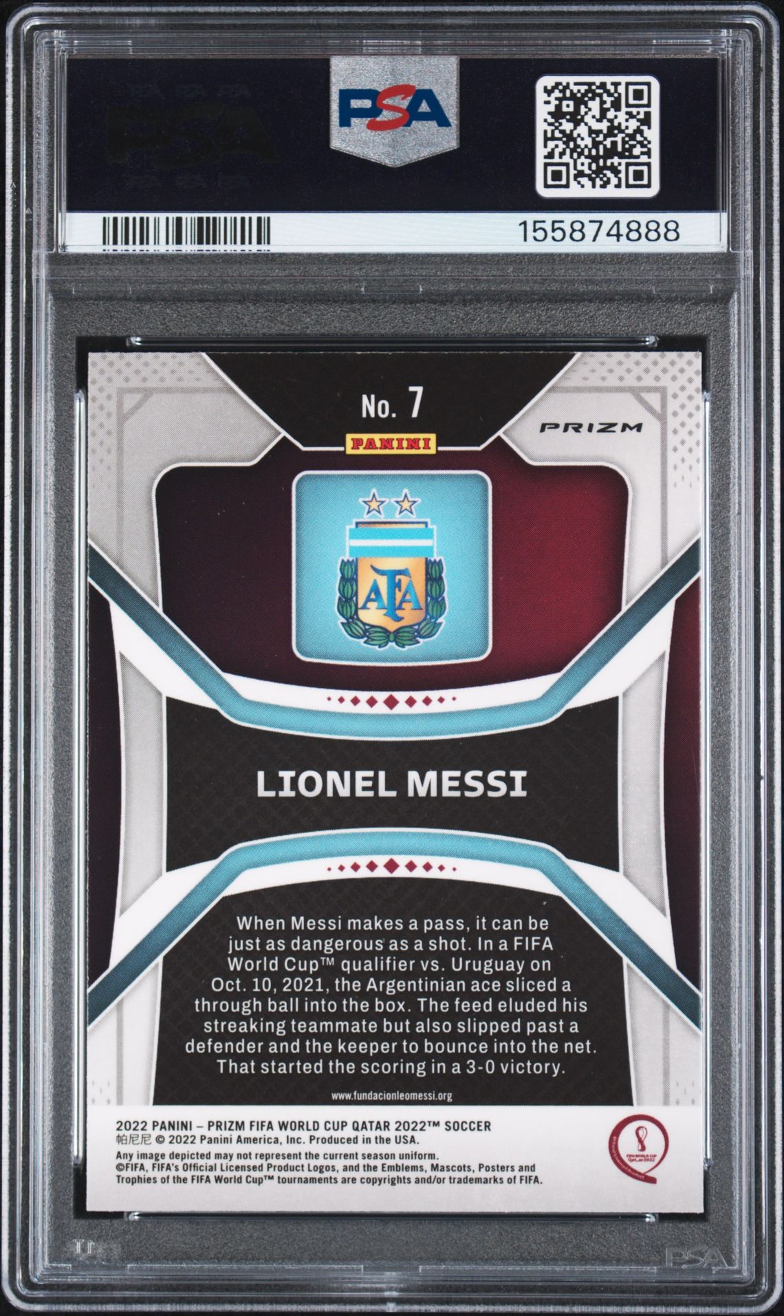 2022 Panini Prizm World Cup Qatar Lionel Messi #7 (Green Wave) Mint 9 back