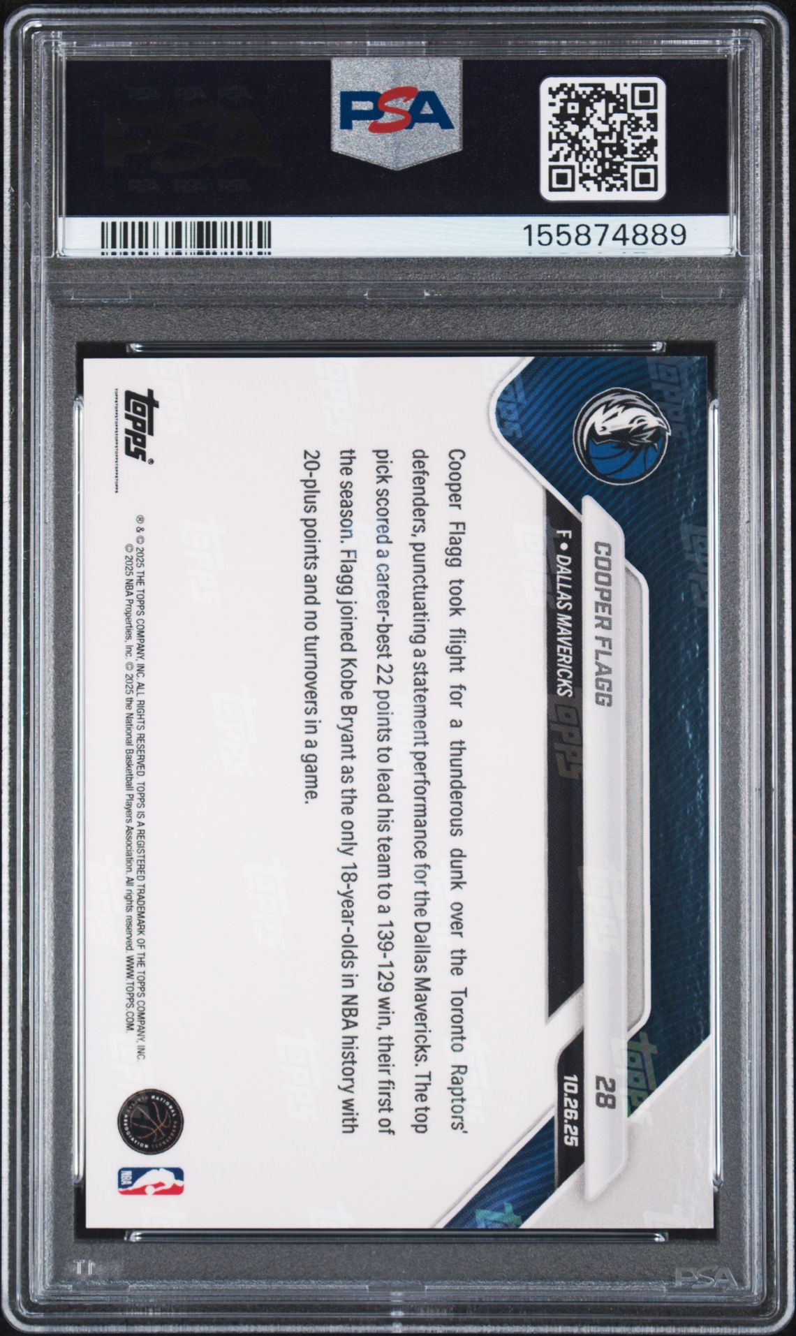 2025 Topps Now Cooper Flagg #28 Mint 9 back