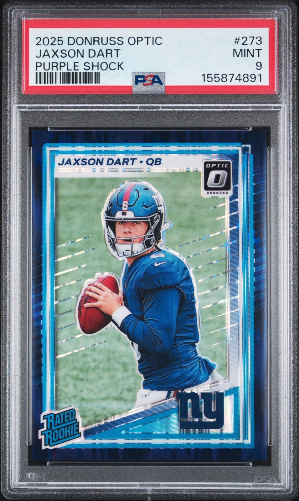 2025 Panini Donruss Optic Jaxson Dart #273 (Purple Shock) Mint 9 front