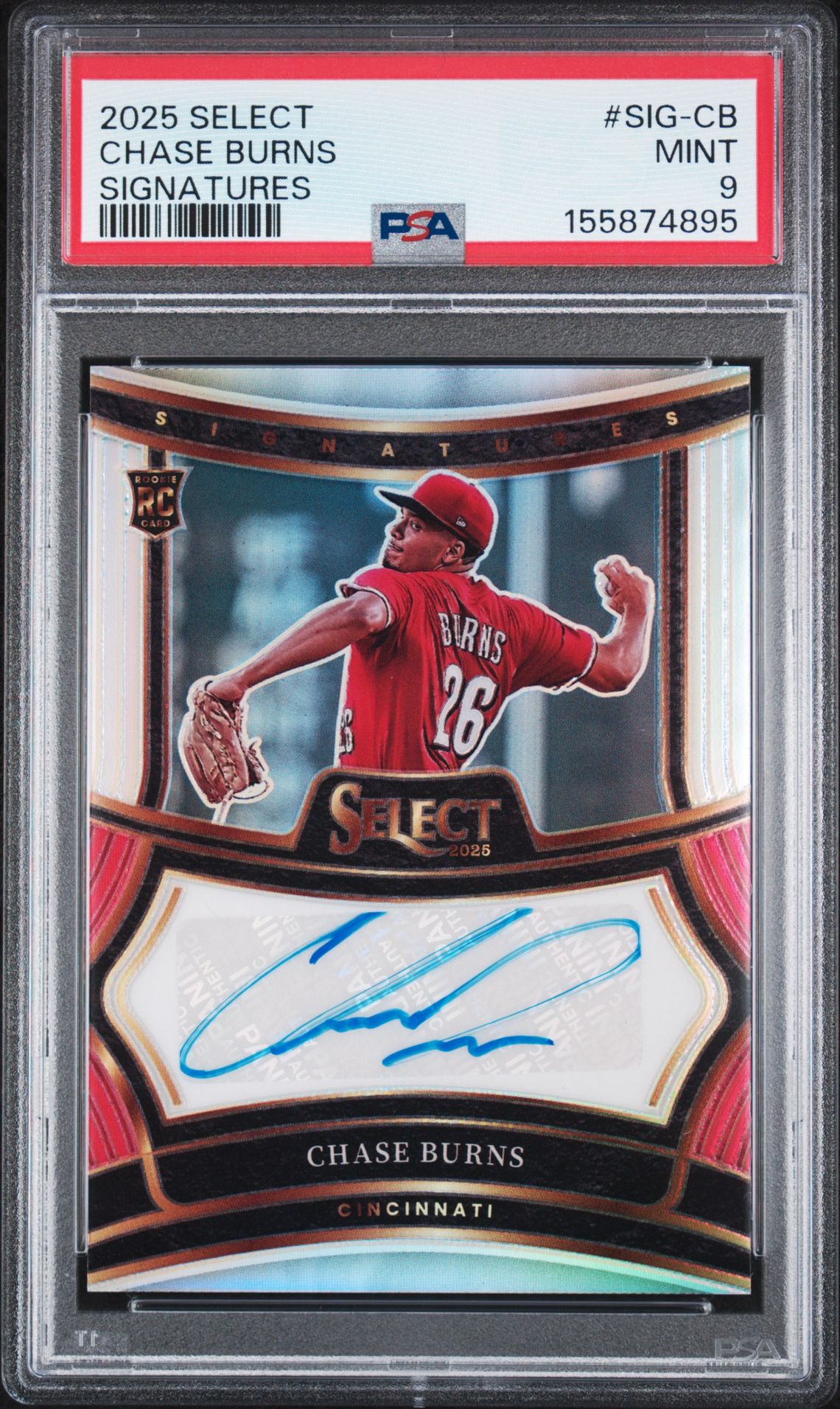 2025 Panini Select Signatures Chase Burns #Sig-Cb (Signatures) Mint 9 front