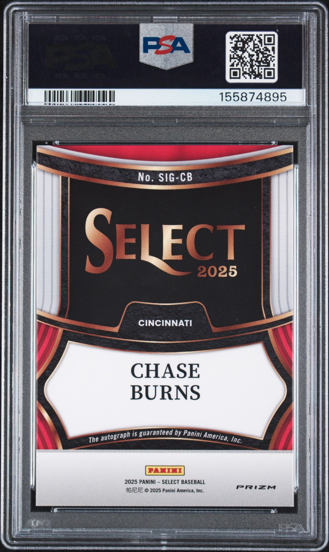 2025 Panini Select Signatures Chase Burns #Sig-Cb (Signatures) Mint 9 back