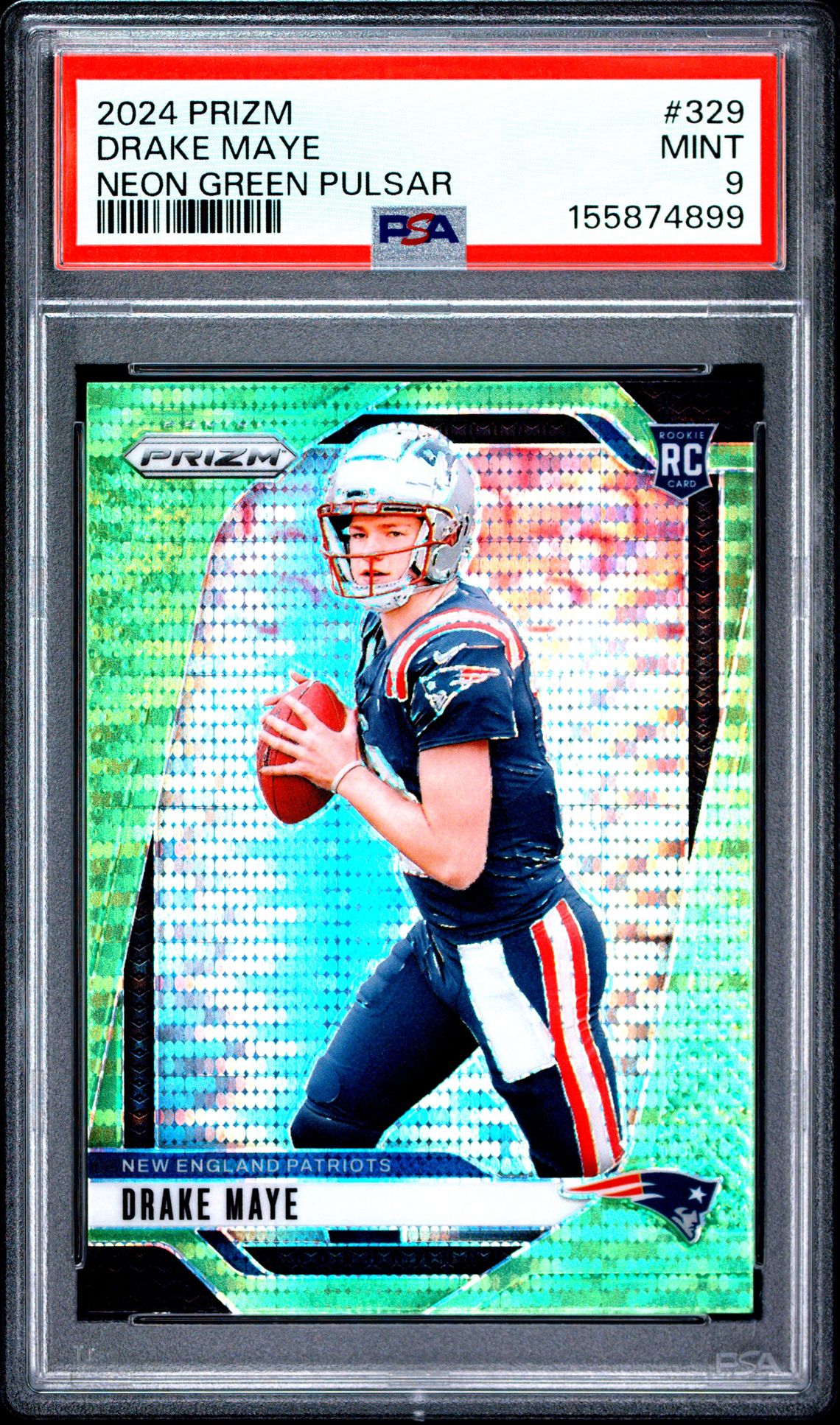 2024 Panini Prizm Drake Maye #329 (Neon Green Pulsar) Mint 9 front
