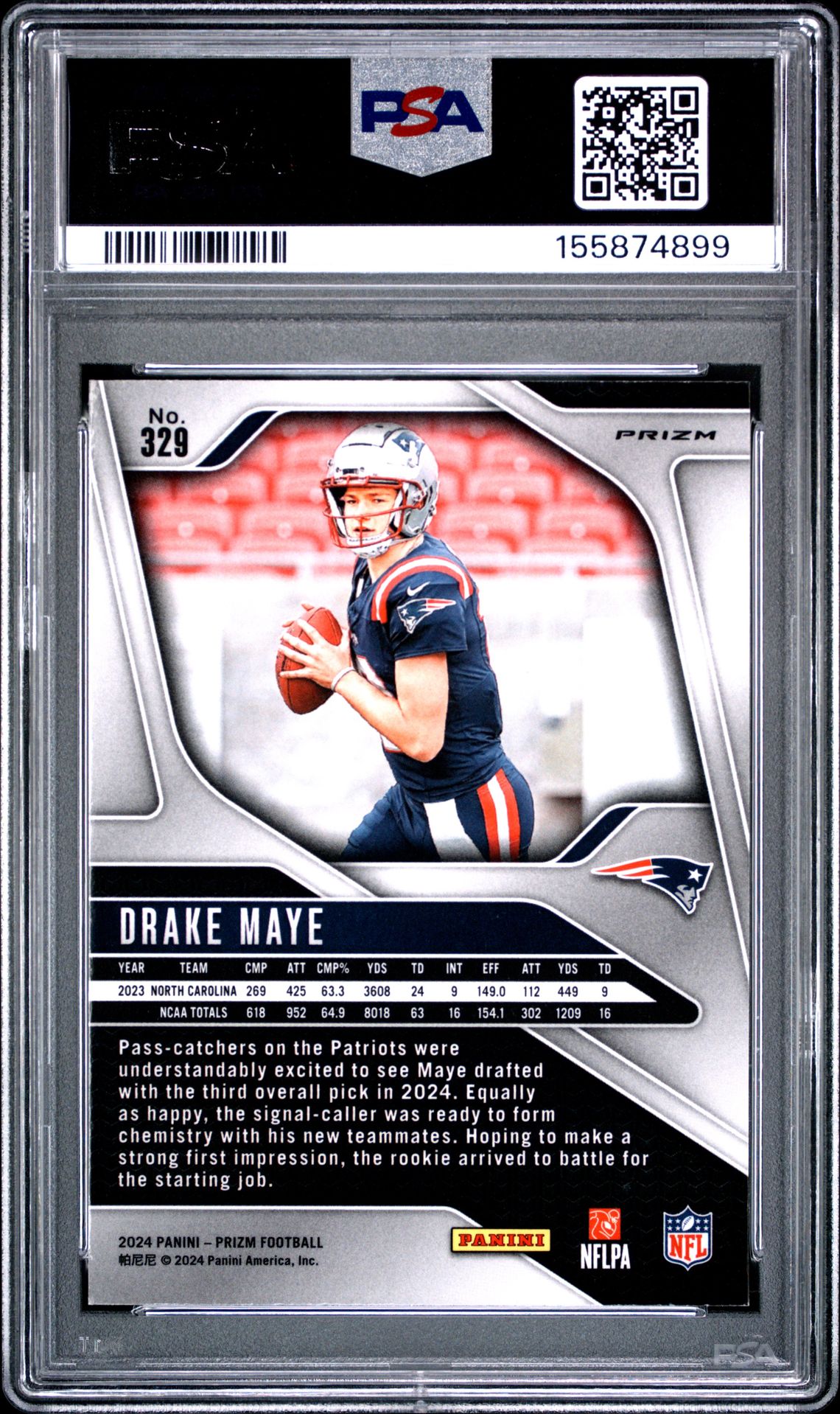 2024 Panini Prizm Drake Maye #329 (Neon Green Pulsar) Mint 9 back