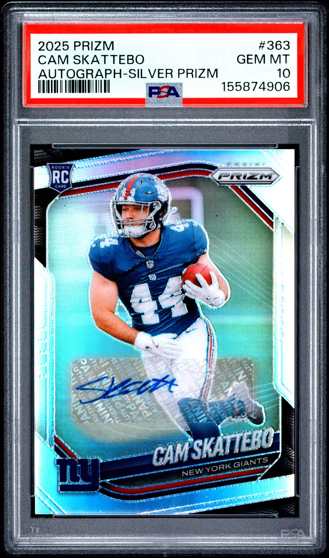 2025 Panini Prizm Cam Skattebo #363 (Autograph-Silver Prizm) Gem Mt 10 front view - PSA graded GEM MT 10