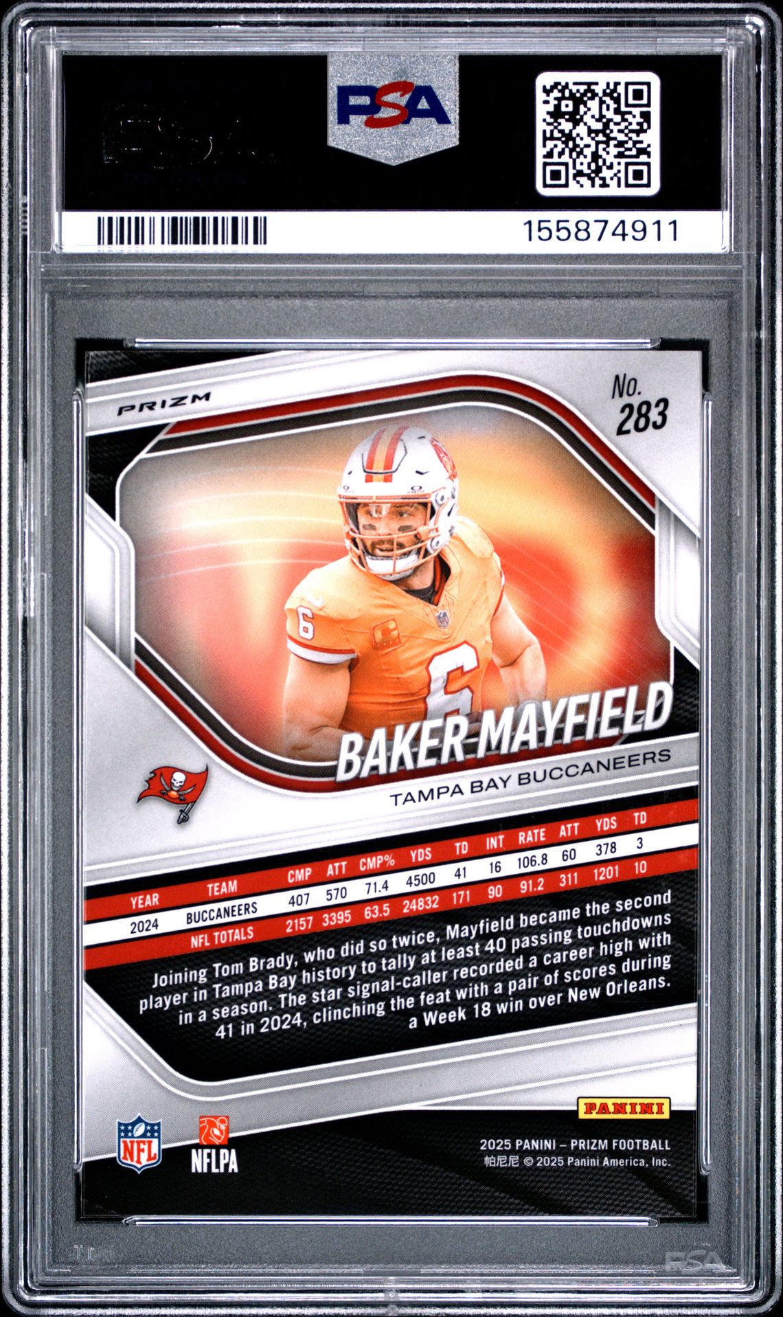 2025 Panini Prizm Baker Mayfield #283 (White Disco) Mint 9 back