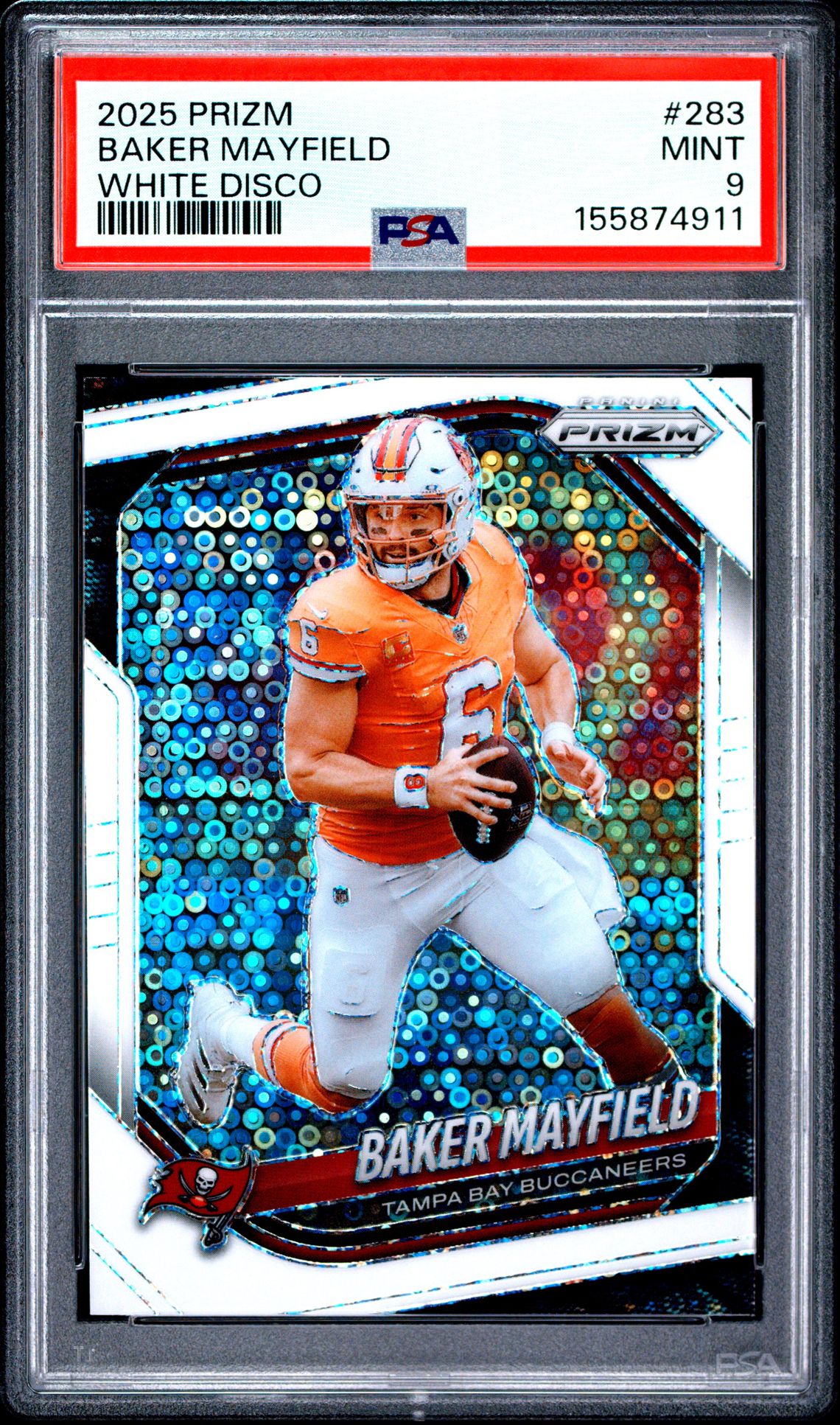 2025 Panini Prizm Baker Mayfield #283 (White Disco) Mint 9 front
