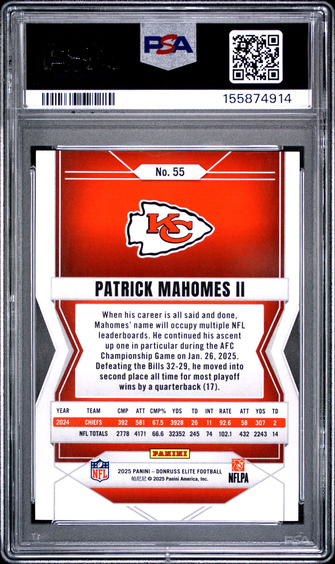 2025 Panini Donruss Elite Patrick Mahomes Ii #55 (Aspirations Stars) Nm-Mt 8 back
