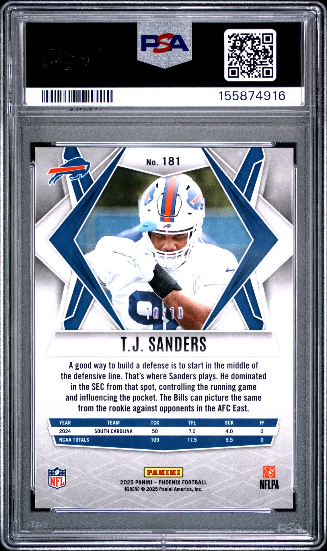 2025 PANINI PHOENIX TJ SANDERS GOLD PYRAMIDS 181 GEM MT 10 back