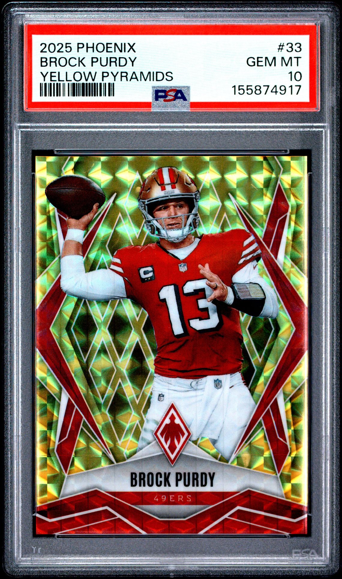 2025 PANINI PHOENIX BROCK PURDY YELLOW PYRAMIDS 33 GEM MT 10 front