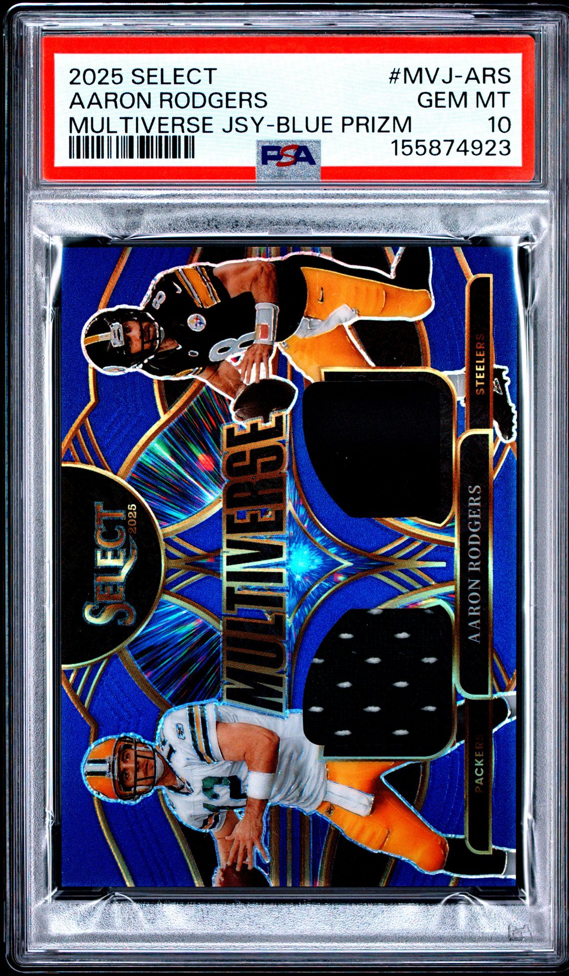 2025 Panini Select Multiverse Jerseys Aaron Rodgers #Mvj-Ars (Multiverse Jsy-Blue Prizm) Gem Mt 10 front