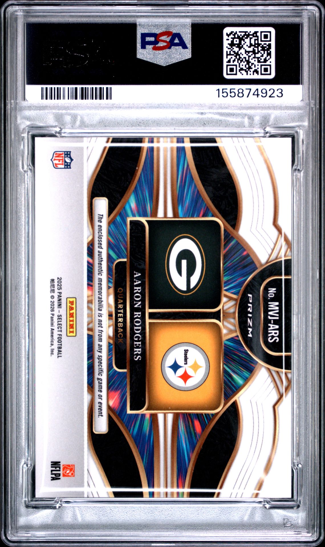 2025 Panini Select Multiverse Jerseys Aaron Rodgers #Mvj-Ars (Multiverse Jsy-Blue Prizm) Gem Mt 10 back