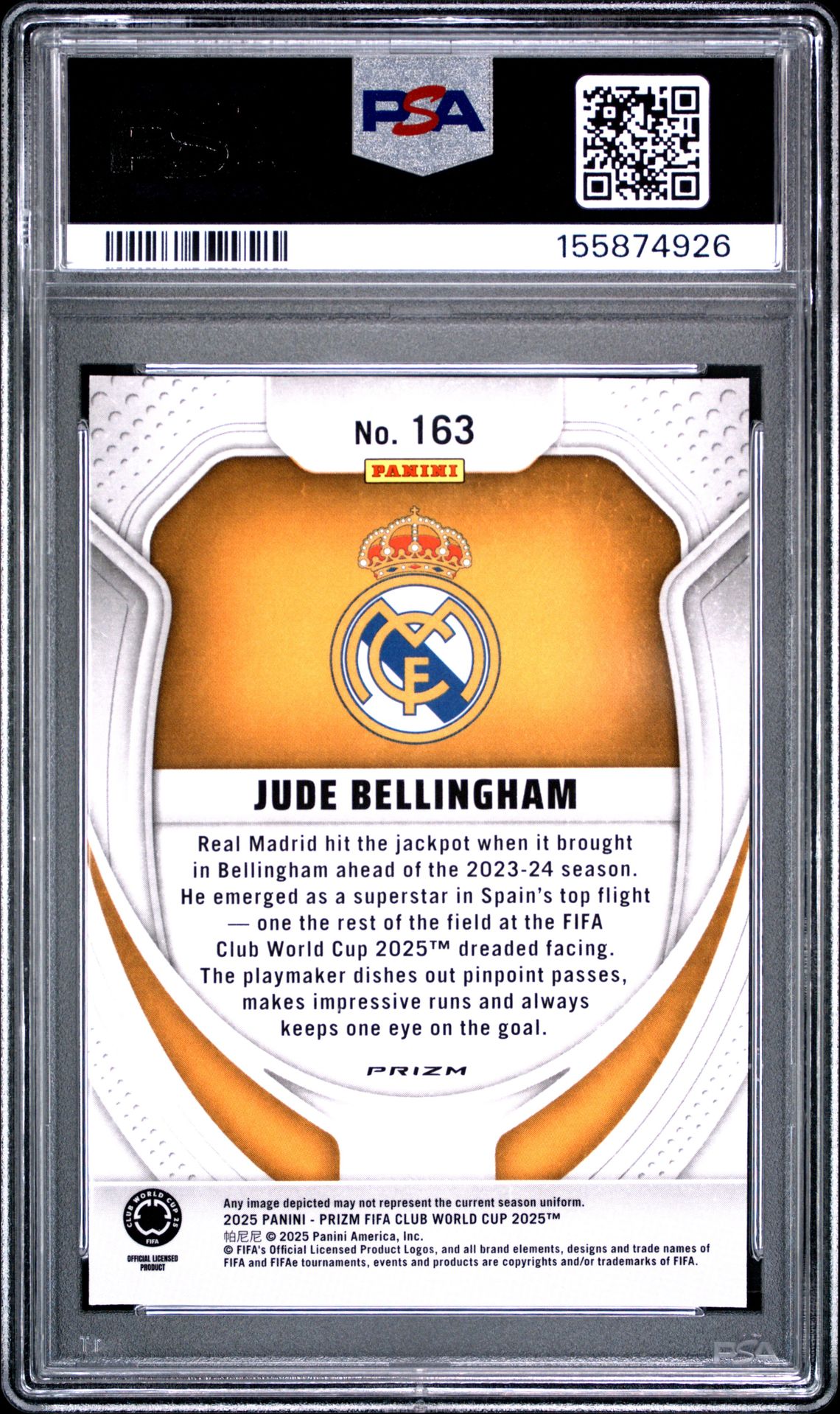 2025 Panini Prizm Fifa Club World Cup Jude Bellingham #163 (Pulsar) Nm-Mt 8 back