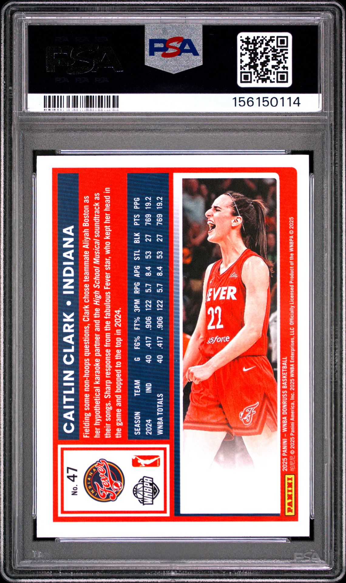 2025 Panini Donruss Wnba Caitlin Clark #47 Mint 9 back