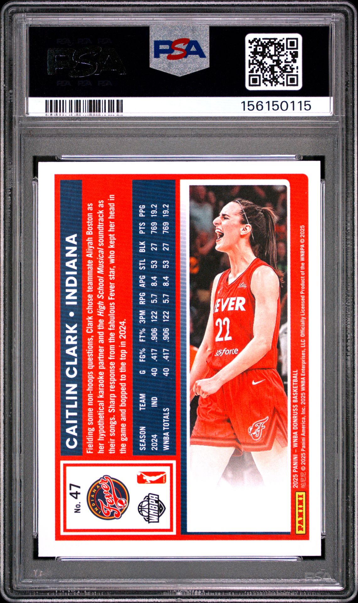 2025 Panini Donruss Wnba Caitlin Clark #47 Nm-Mt 8 back
