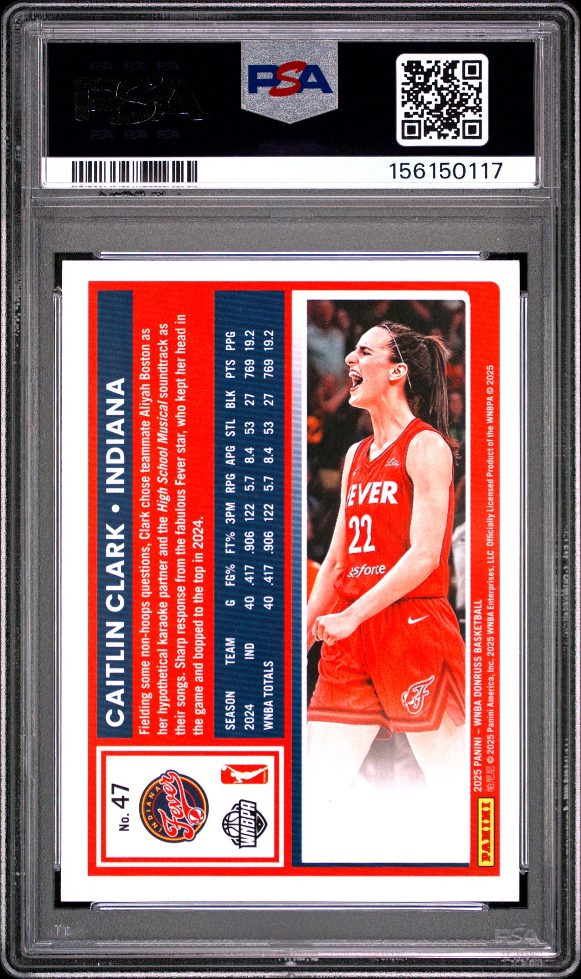 2025 Panini Donruss Wnba Caitlin Clark #47 Mint 9 back