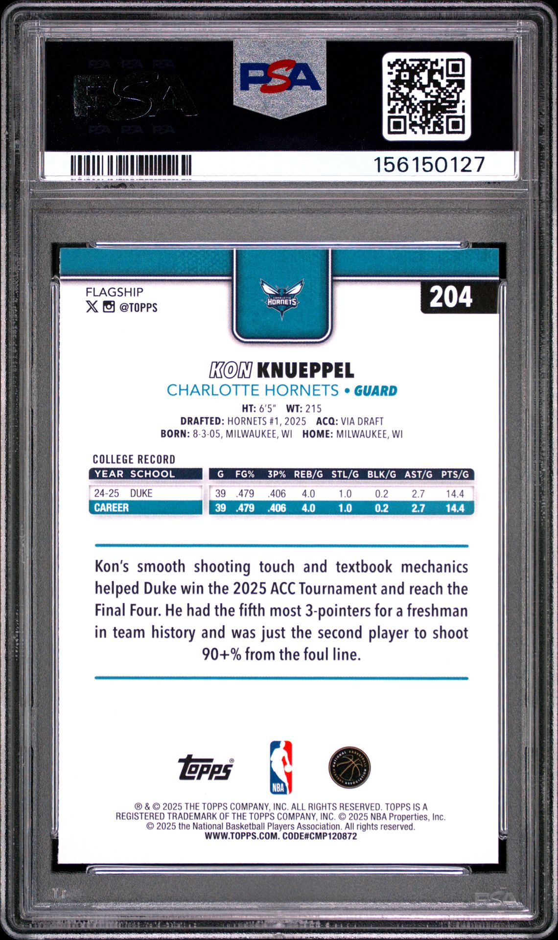 2025 Topps Kon Knueppel #204 Mint 9 back