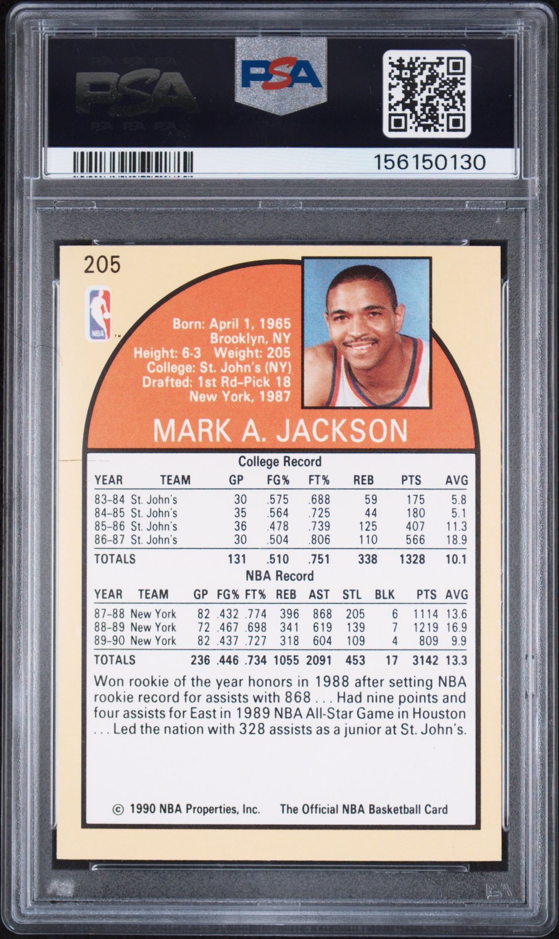 1990 Hoops Mark Jackson #205 Nm 7 back