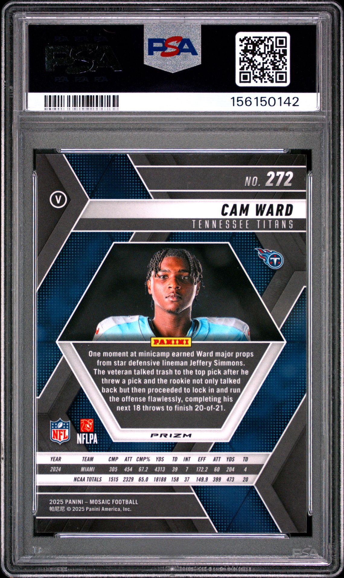 2025 PANINI MOSAIC CAM WARD BLUE SCOPE 272 GEM MT 10 back