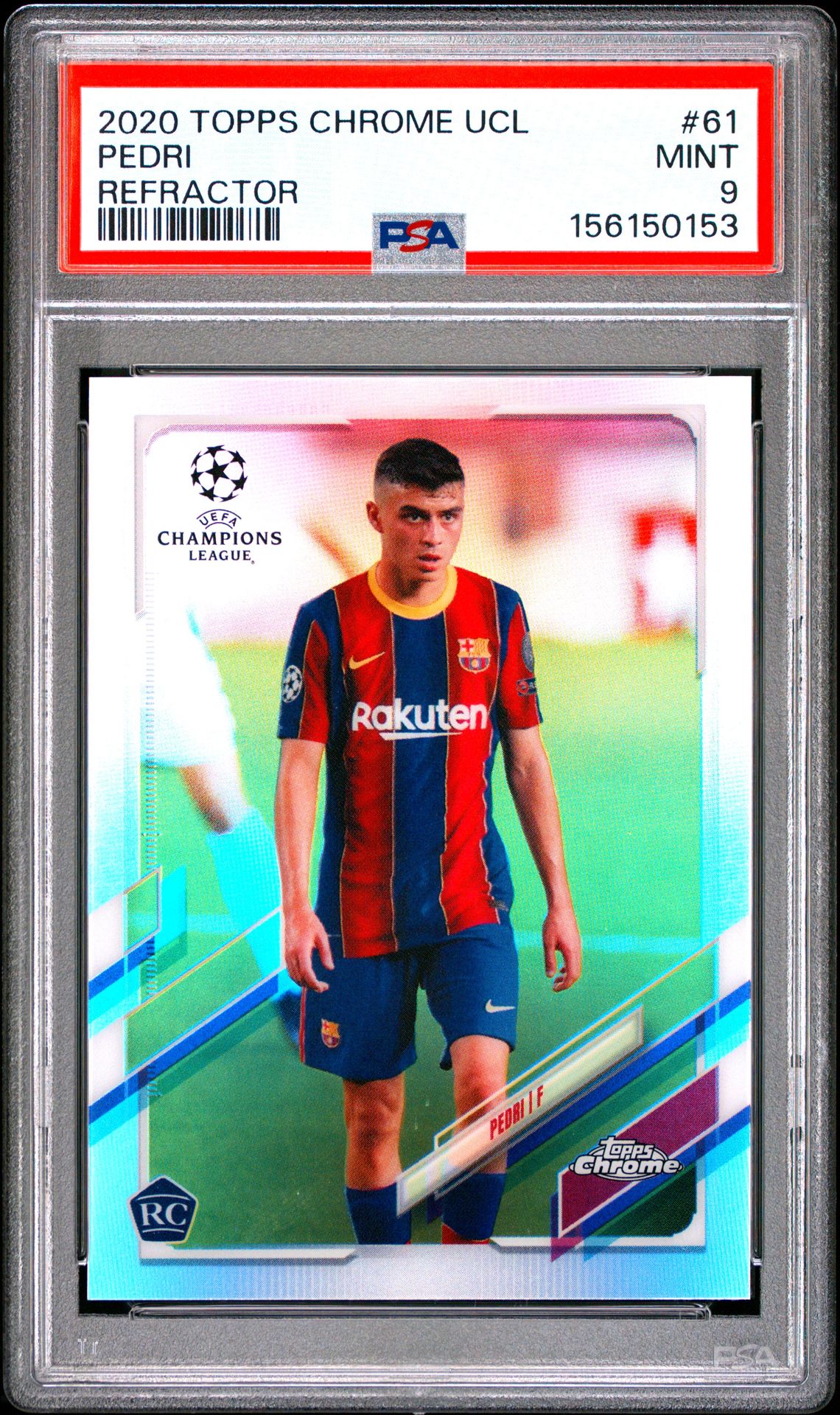 2020 Topps Chrome Uefa Champions League Pedri #61 (Refractor) Mint 9 front