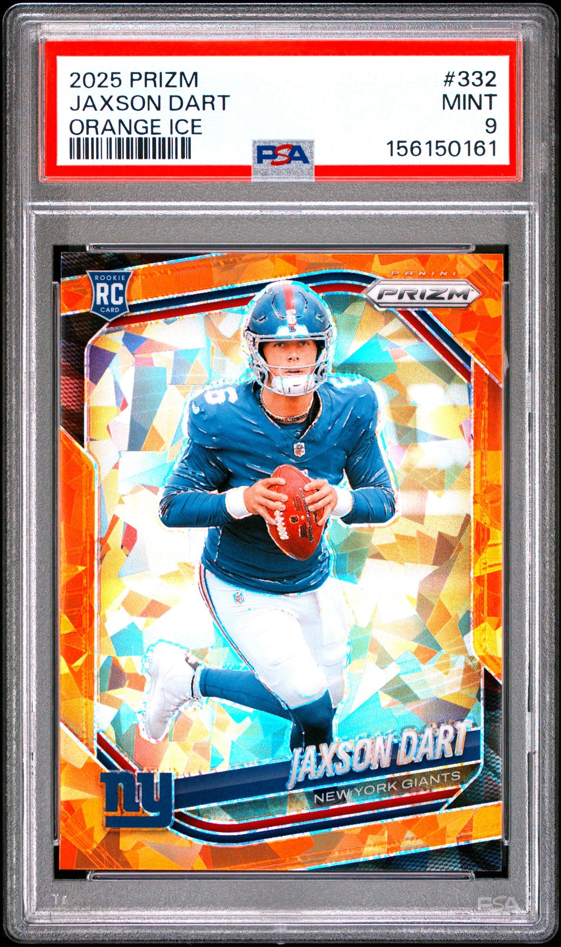 2025 Panini Prizm Jaxson Dart #332 (Orange Ice) Mint 9 front