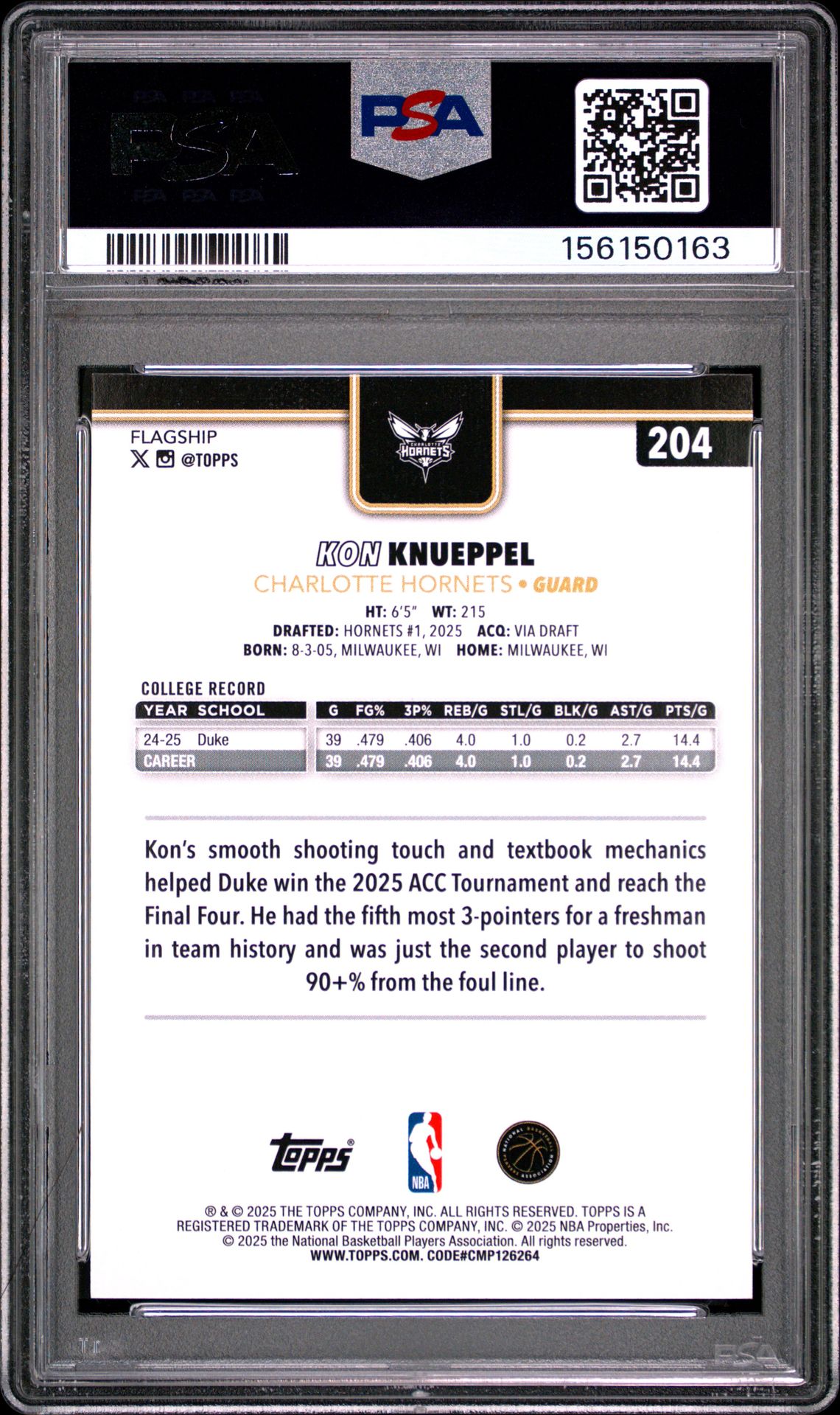 2025 Topps Kon Knueppel #204 (Blackout) Mint 9 back