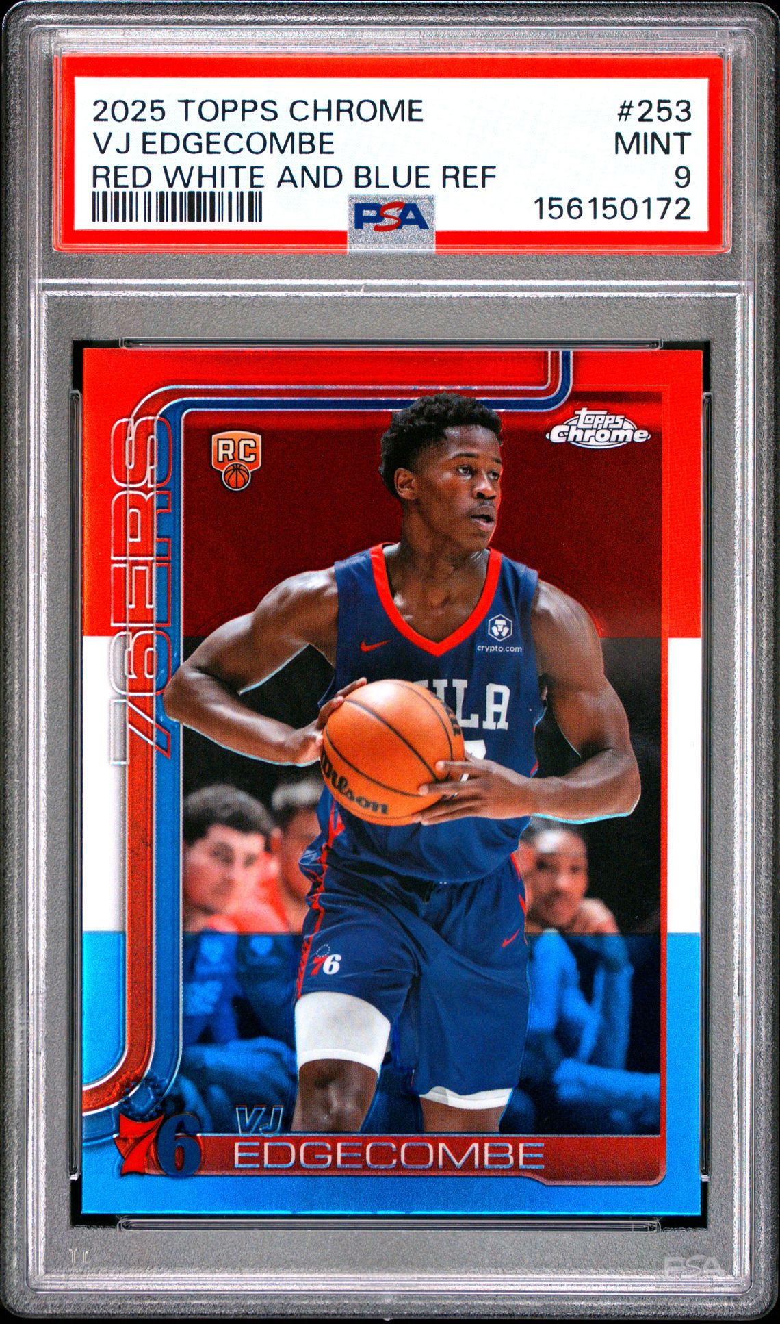 2025 Topps Chrome Vj Edgecombe #253 (Red White And Blue Ref) Mint 9 front