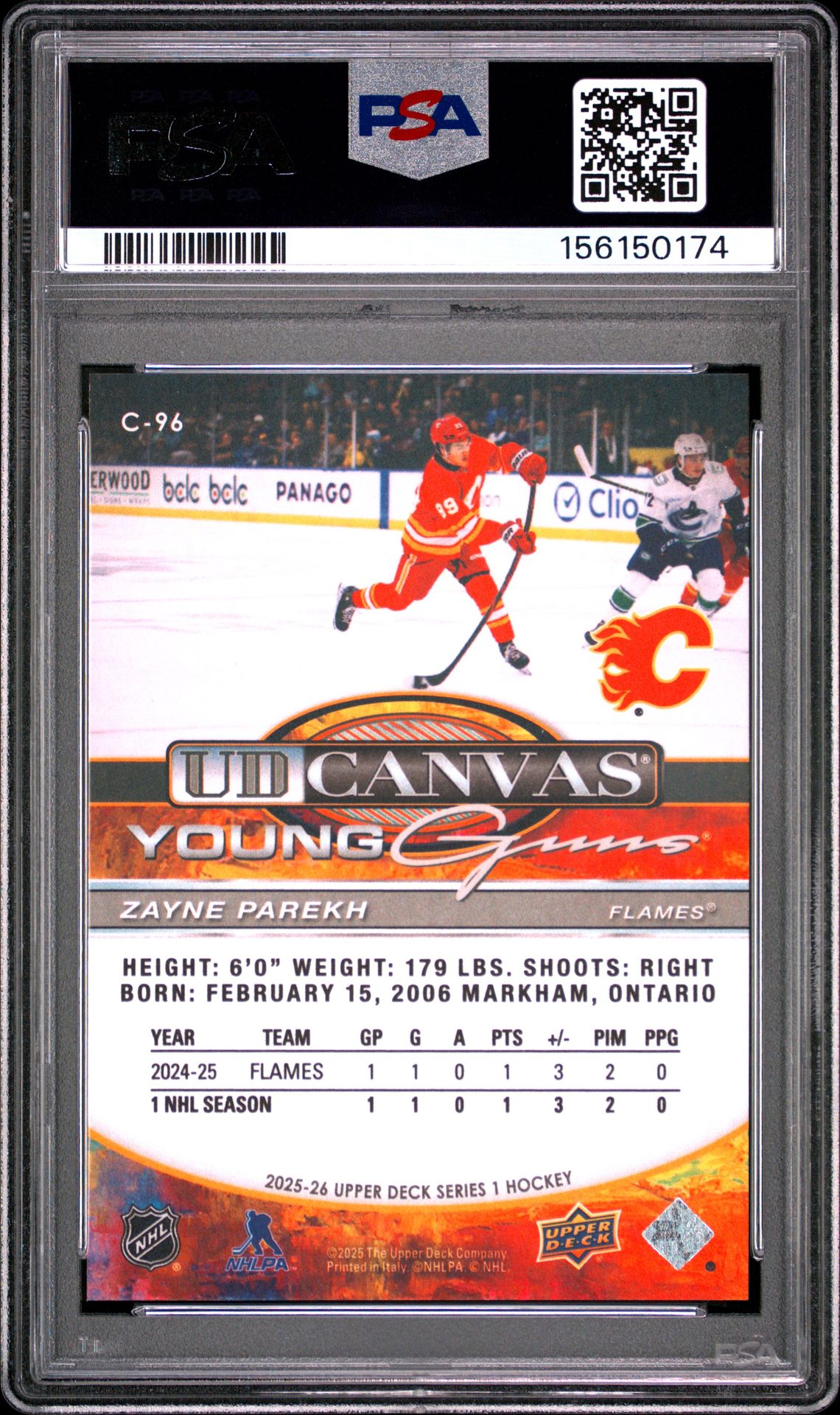2025 Upper Deck Ud Canvas Zayne Parekh #C-96 Gem Mt 10 back view - PSA certificate #156150174
