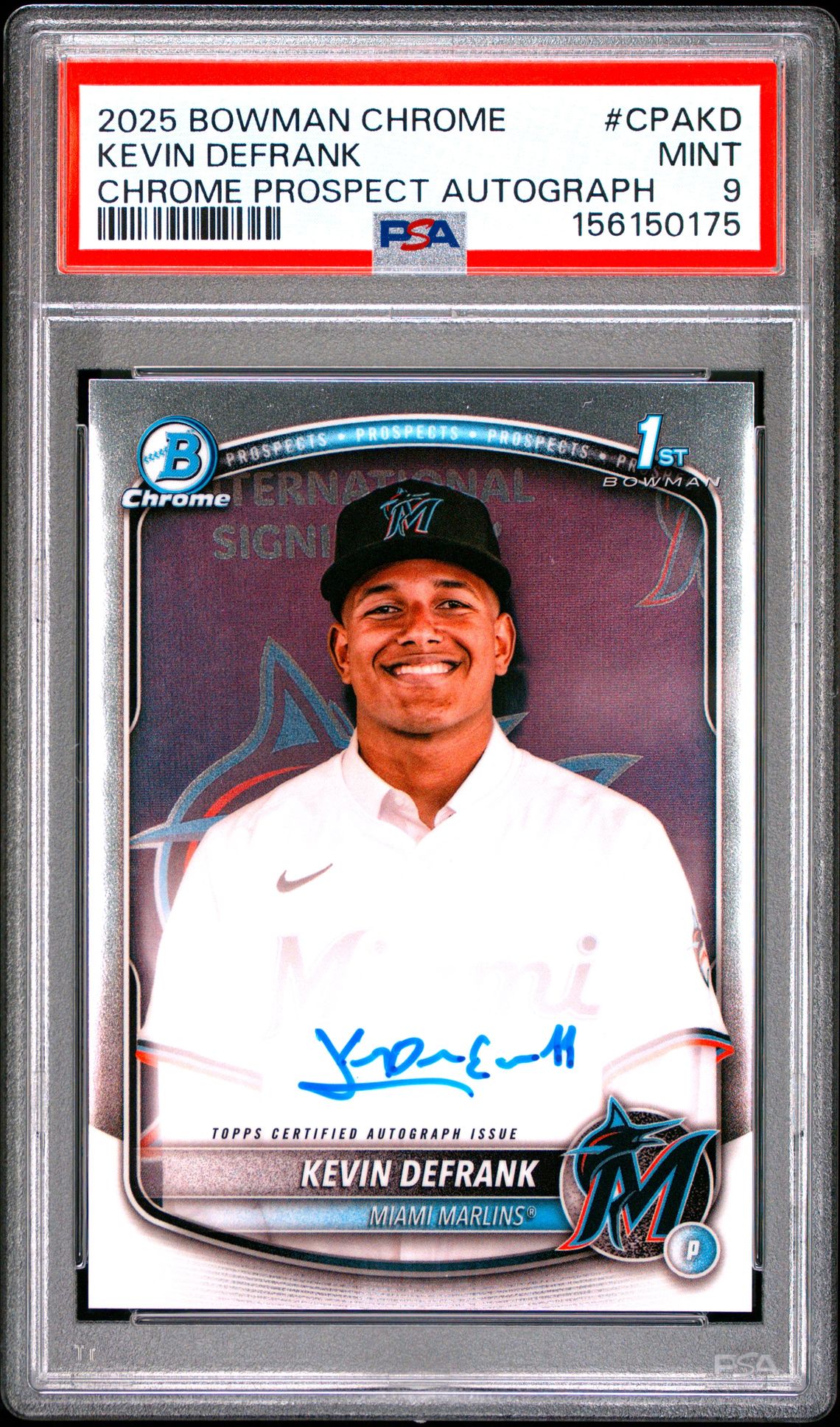 2025 Bowman Chrome Prospect Autographs Kevin Defrank #Cpakd Mint 9 front