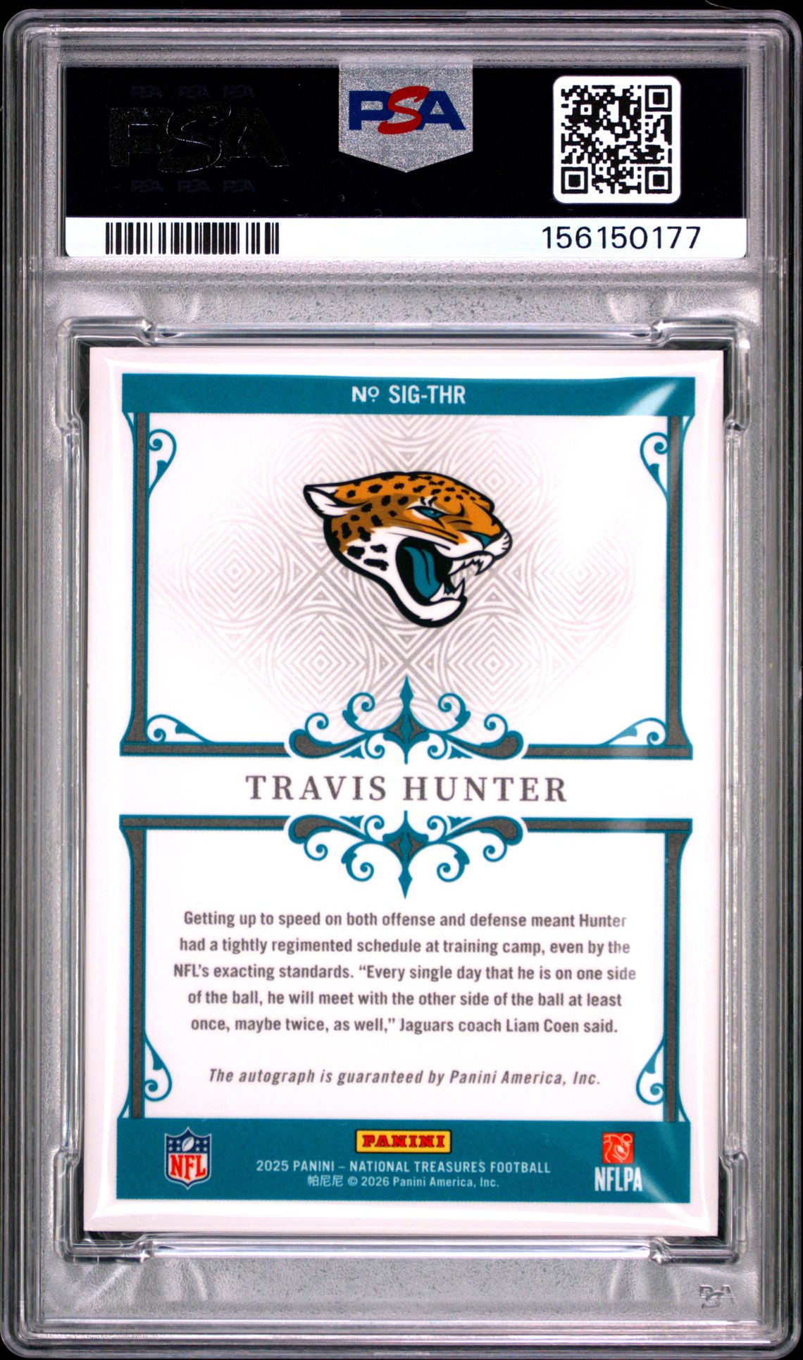 2025 Panini National Treasures Signatures Travis Hunter #Thr (Signatures-Gold) Mint 9 back