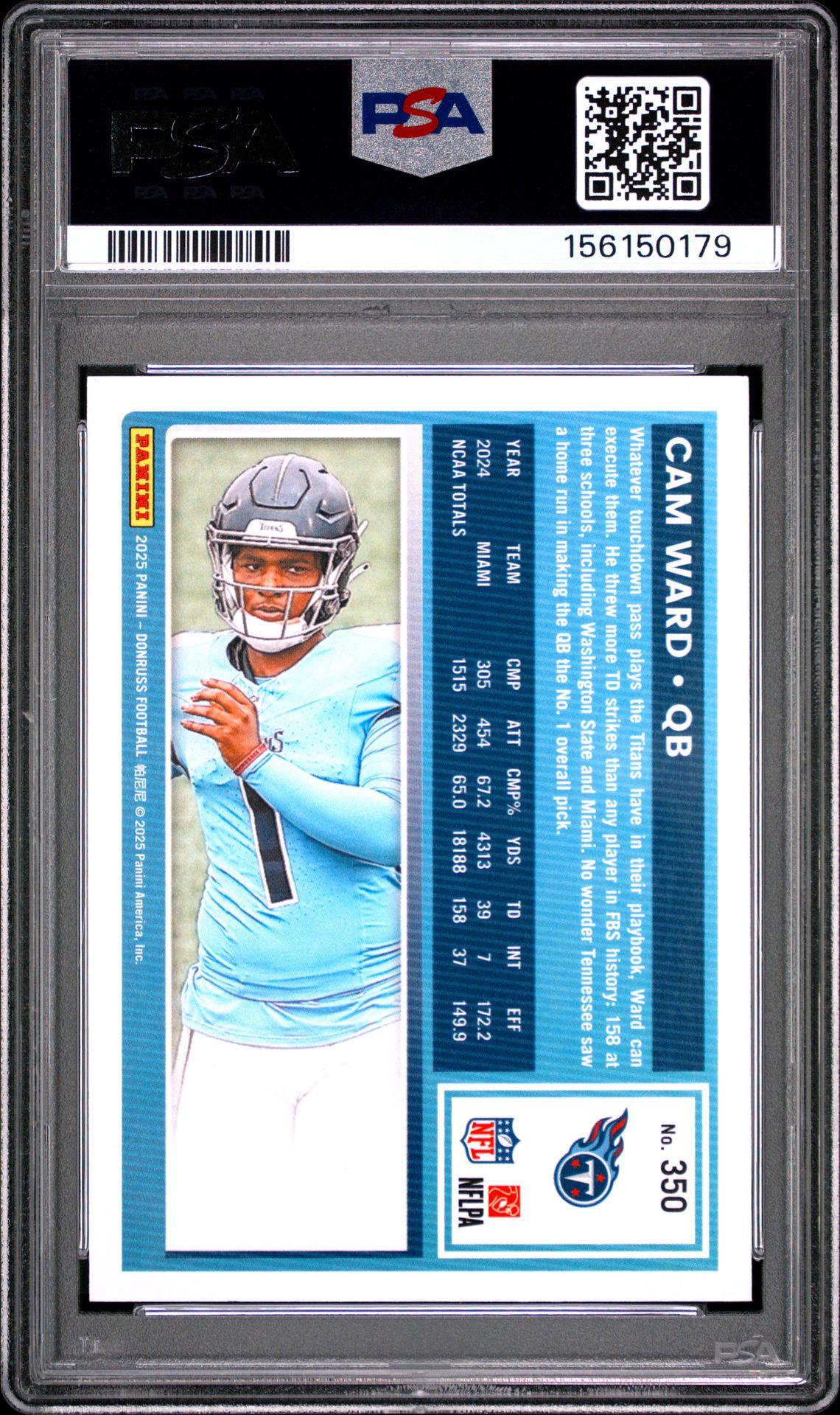 2025 PANINI DONRUSS CAM WARD  350 GEM MT 10 back