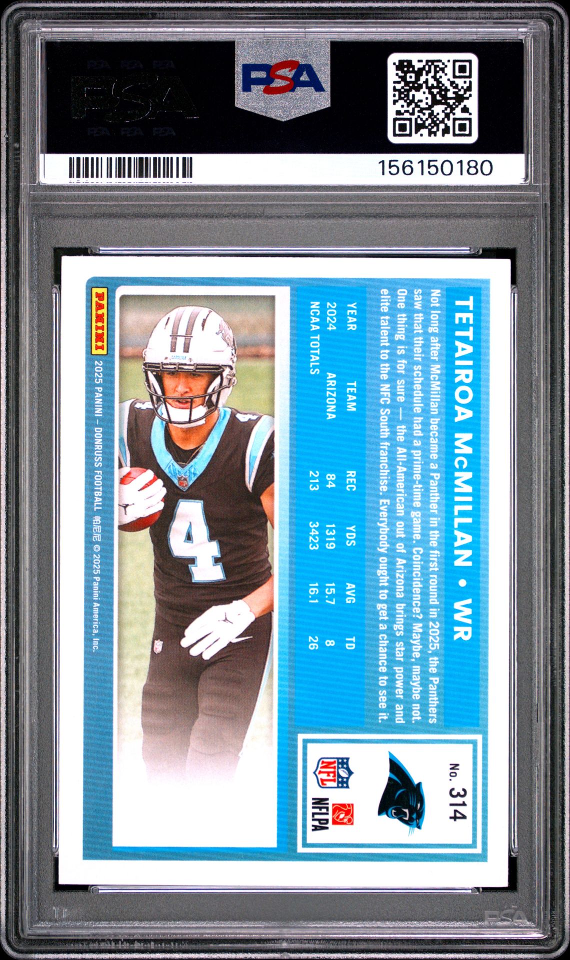 2025 Panini Donruss Tetairoa Mcmillan #314 Mint 9 back