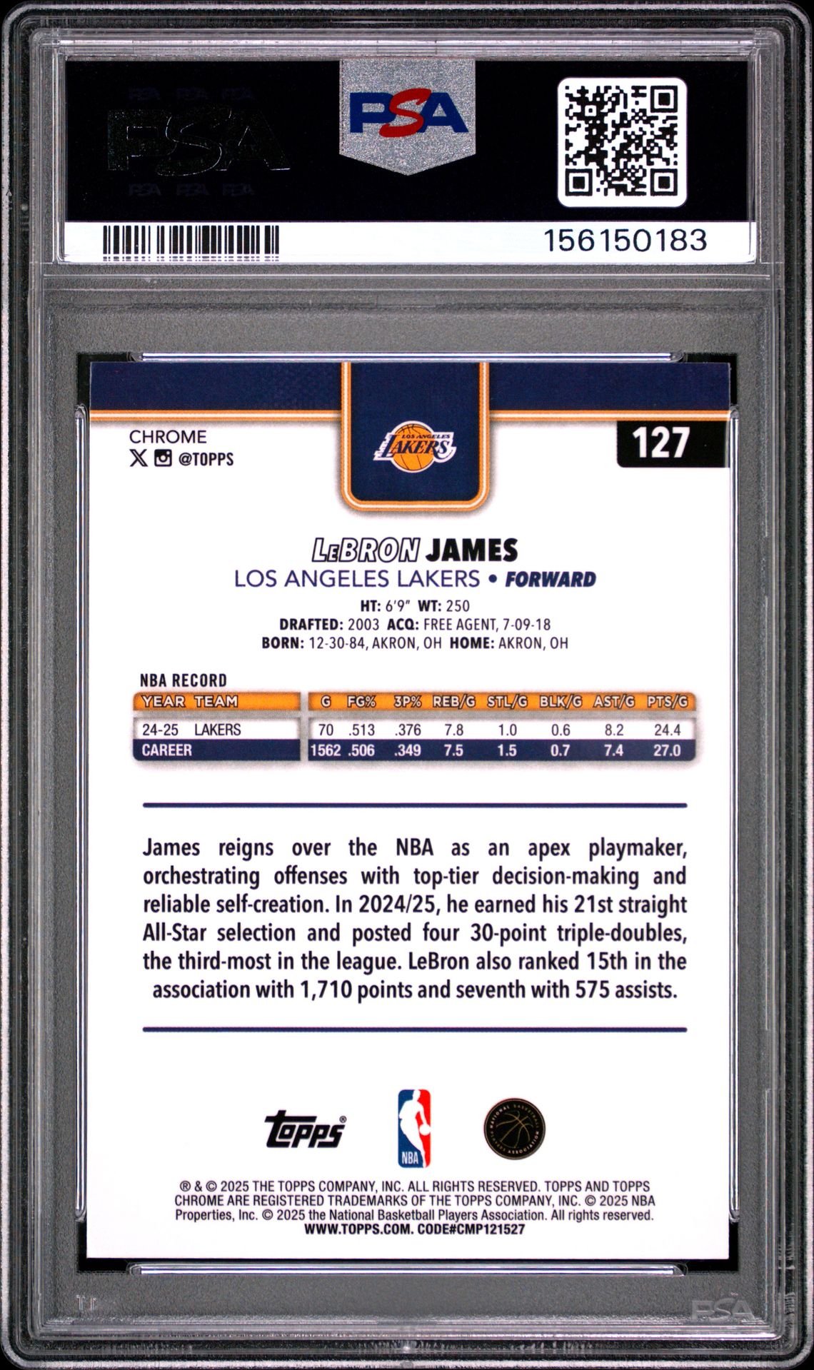 2025 Topps Chrome Lebron James #127 Mint 9 back