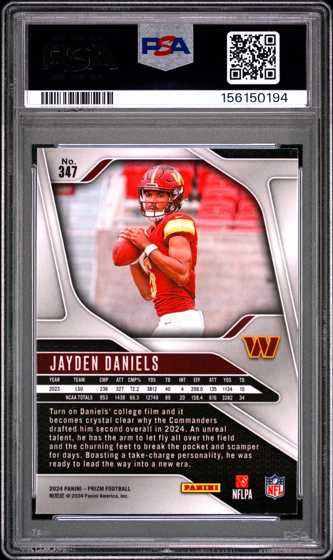 2024 Panini Prizm Jayden Daniels #347 Mint 9 back
